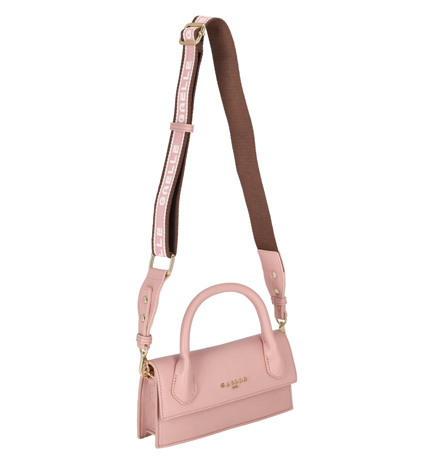 Borsa piccola a mano con tracolla in stoffa removibile.