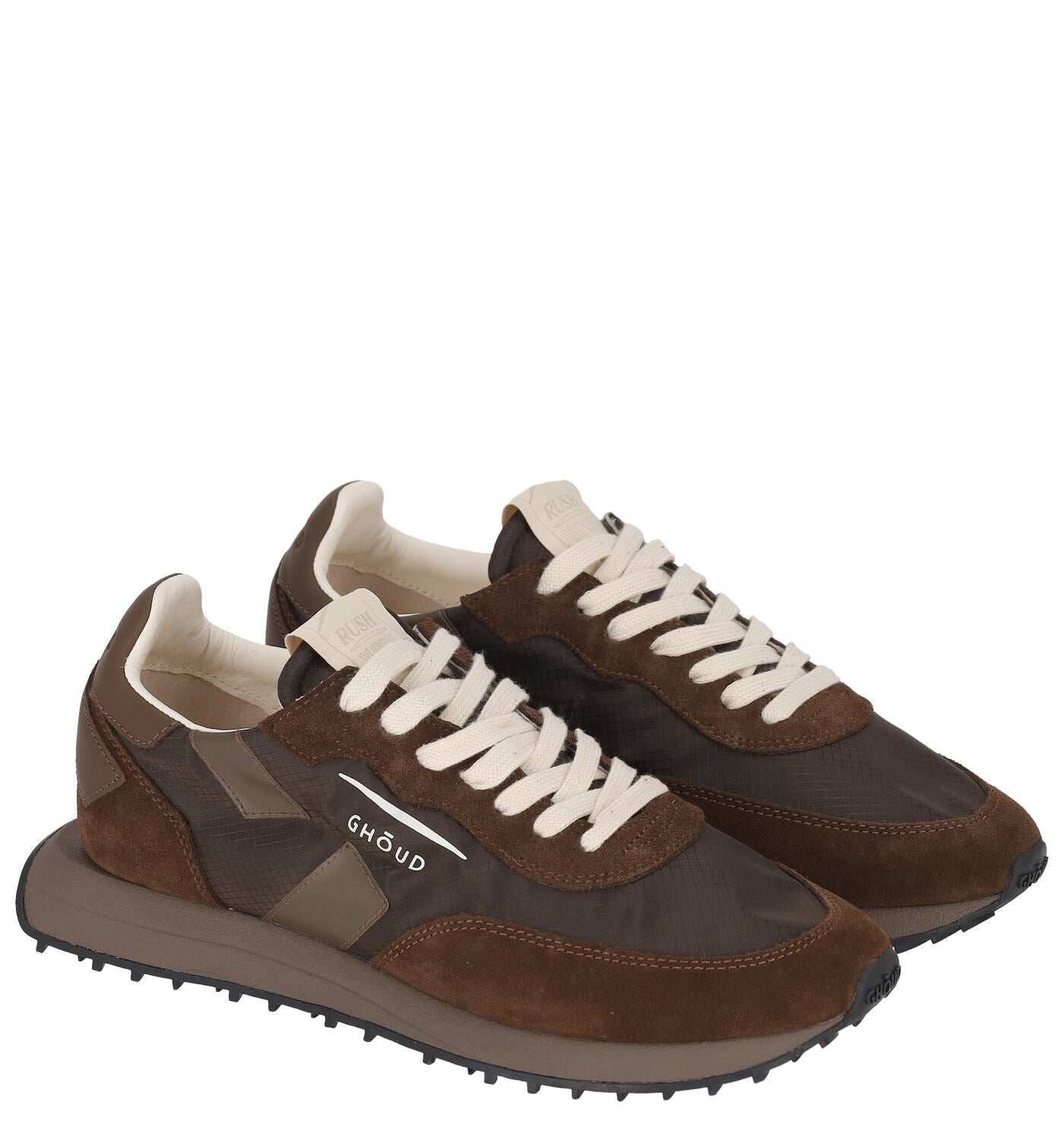 Sneakers in tessuto e camoscio con suola in gomma