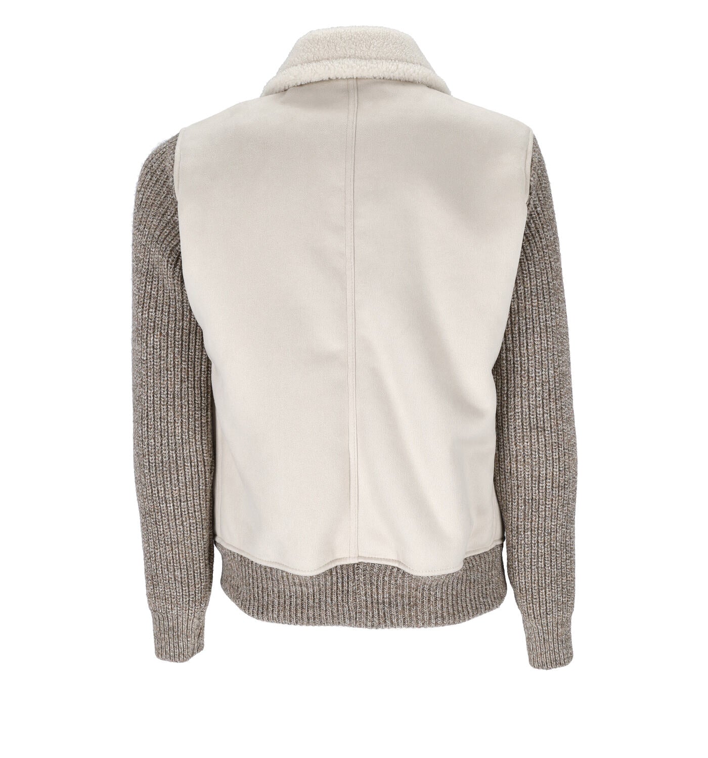 Giacca con zip e tasconi sul davanti , tessuto scamosciato e maniche in lana .