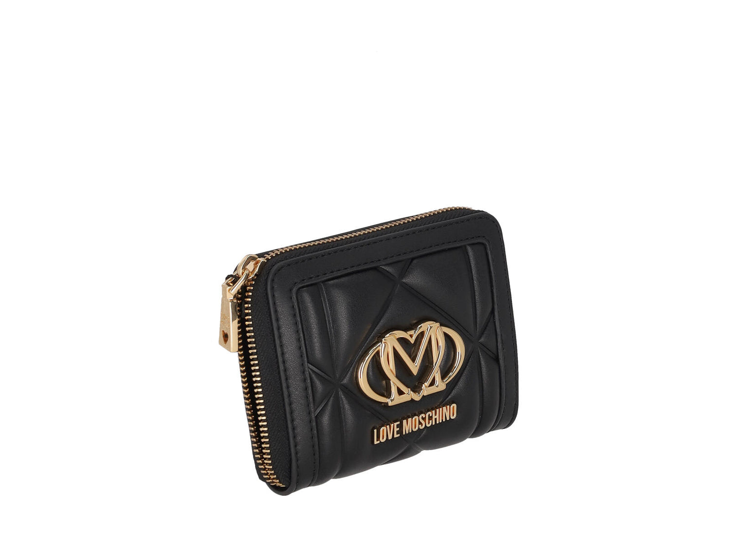 Portafoglio piccolo trapuntato zip around con logo oro