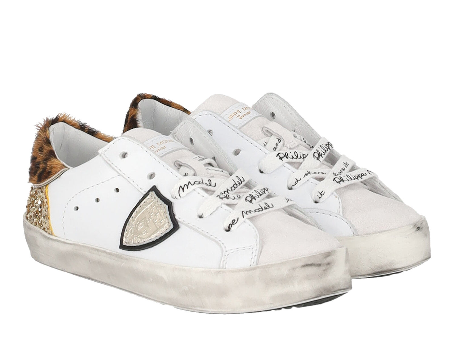 Sneakers in pelle con riporti leopardati