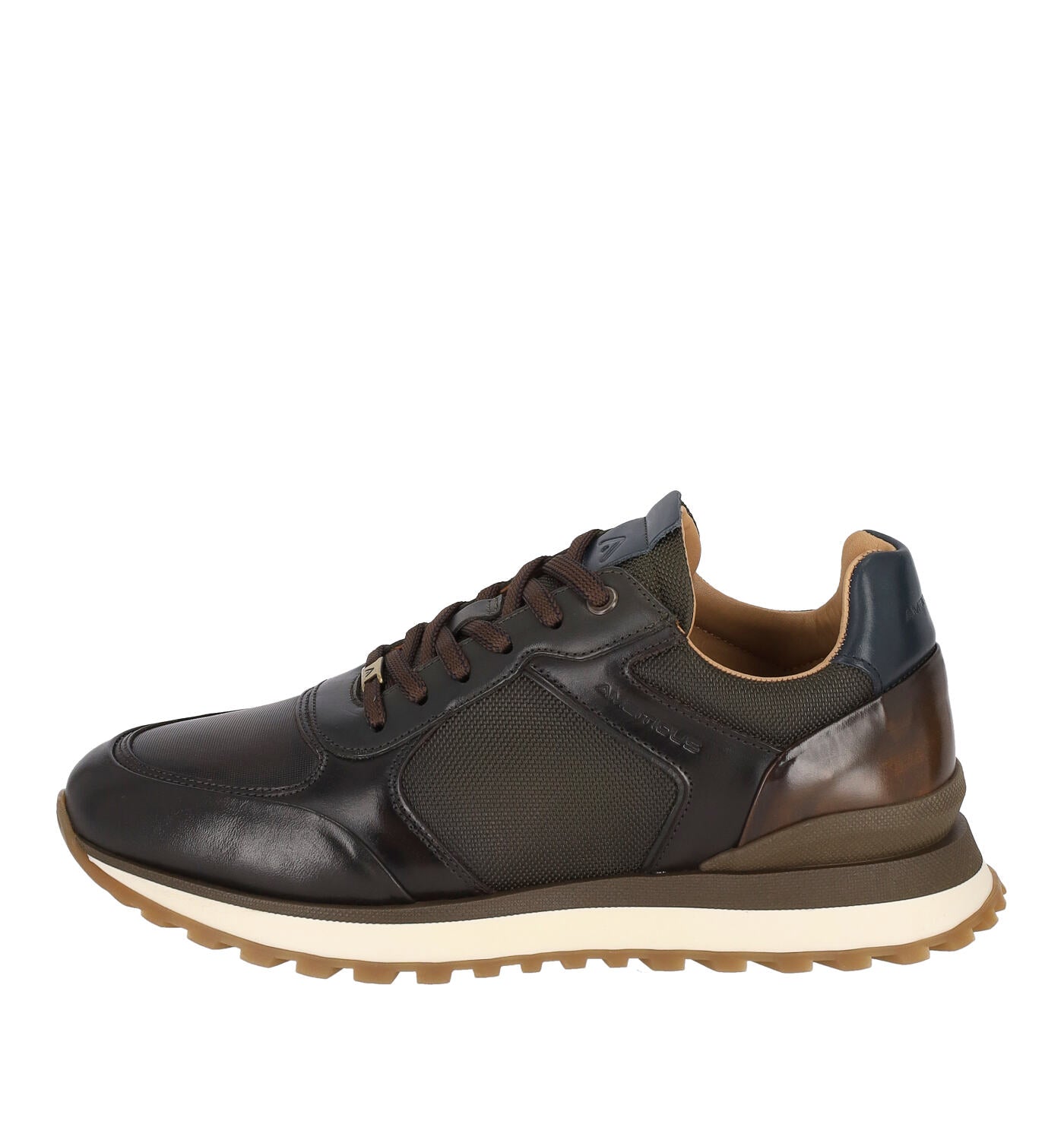 Sneakers in pelle e tessuto con riporto blu