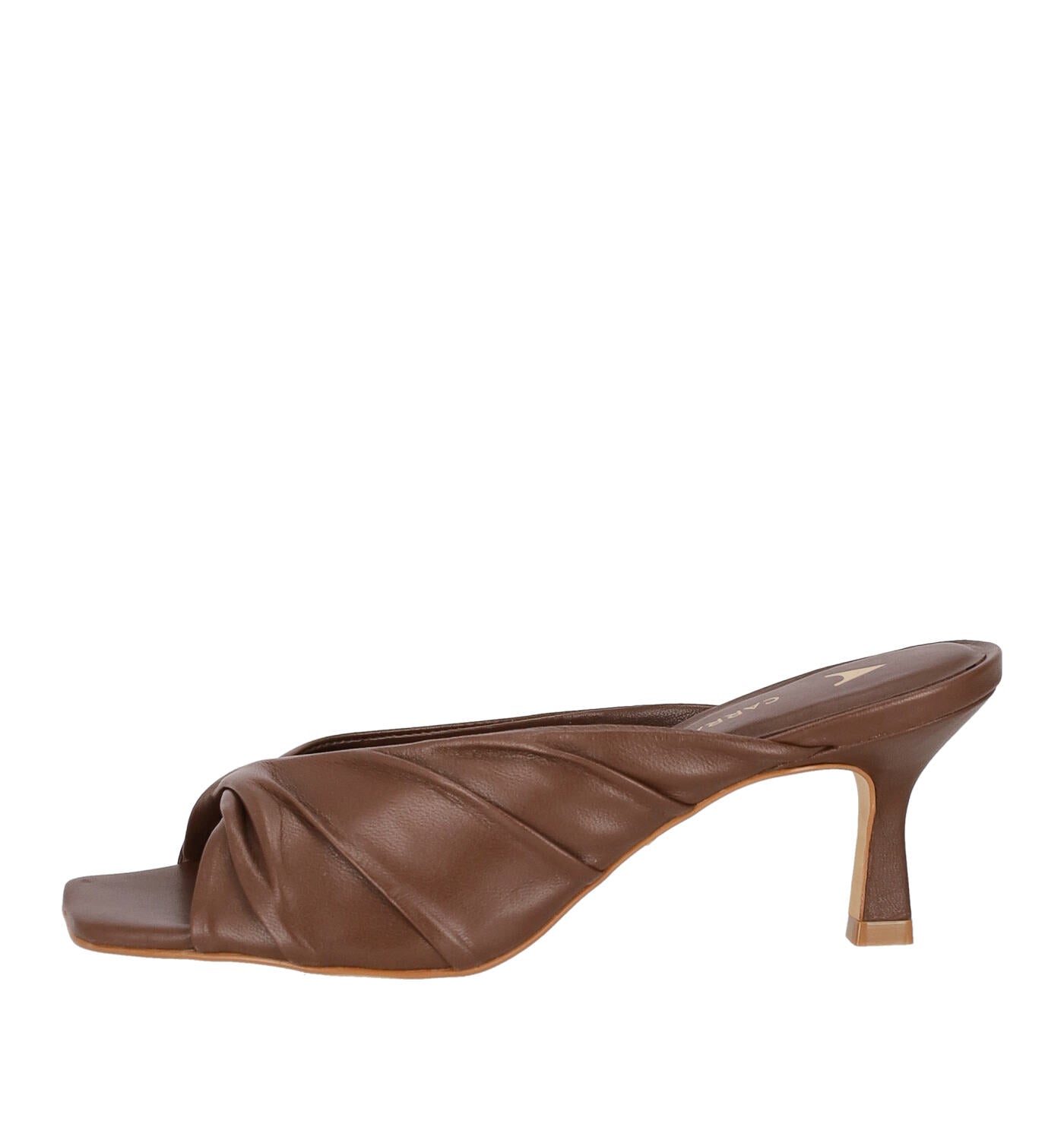 Scalzato in pelle arricciata incrocio, tacco alto 6 cm