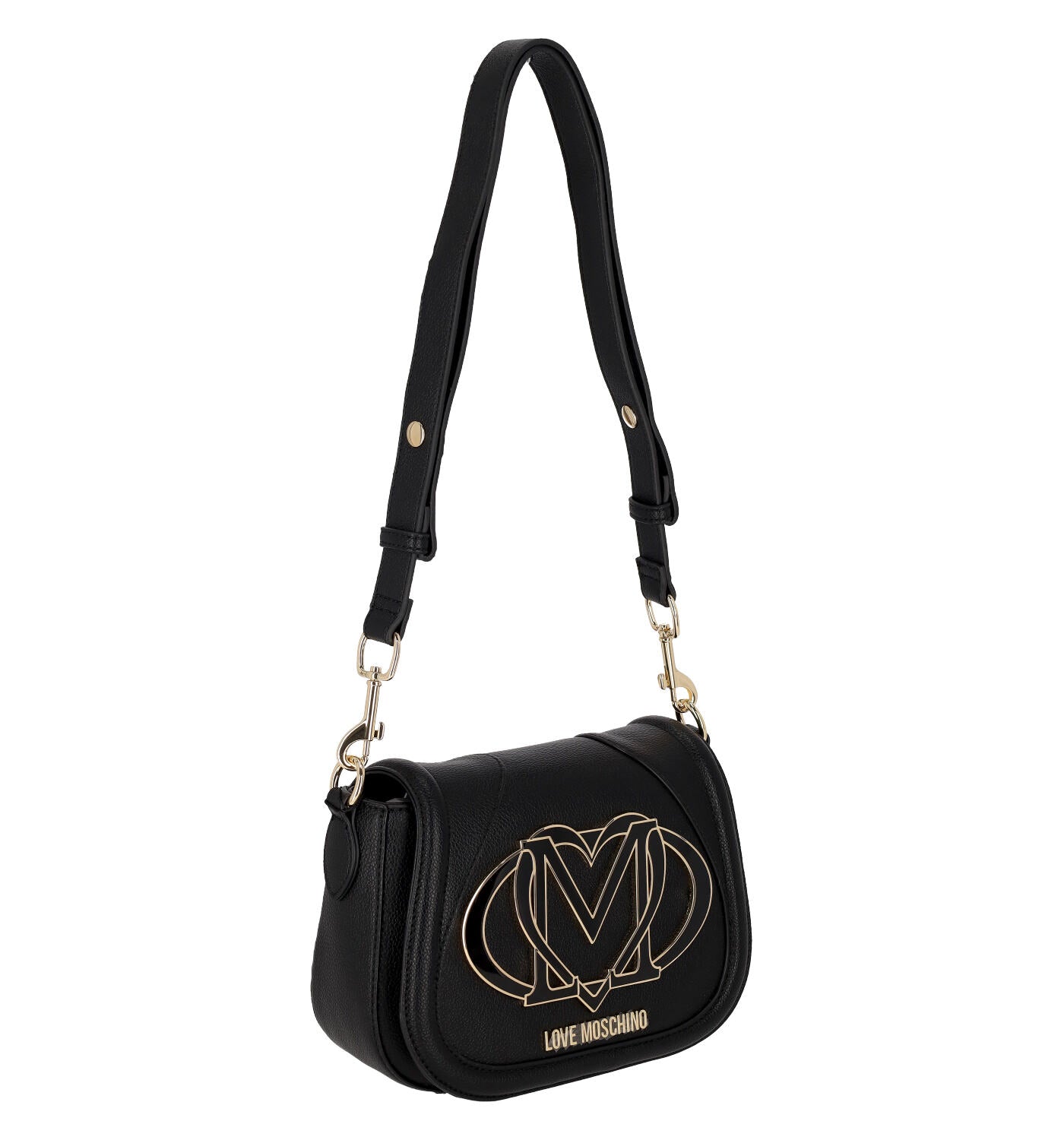 Borsa a tracolla con patta , logo grande sul davanti , tracolla regolabile .