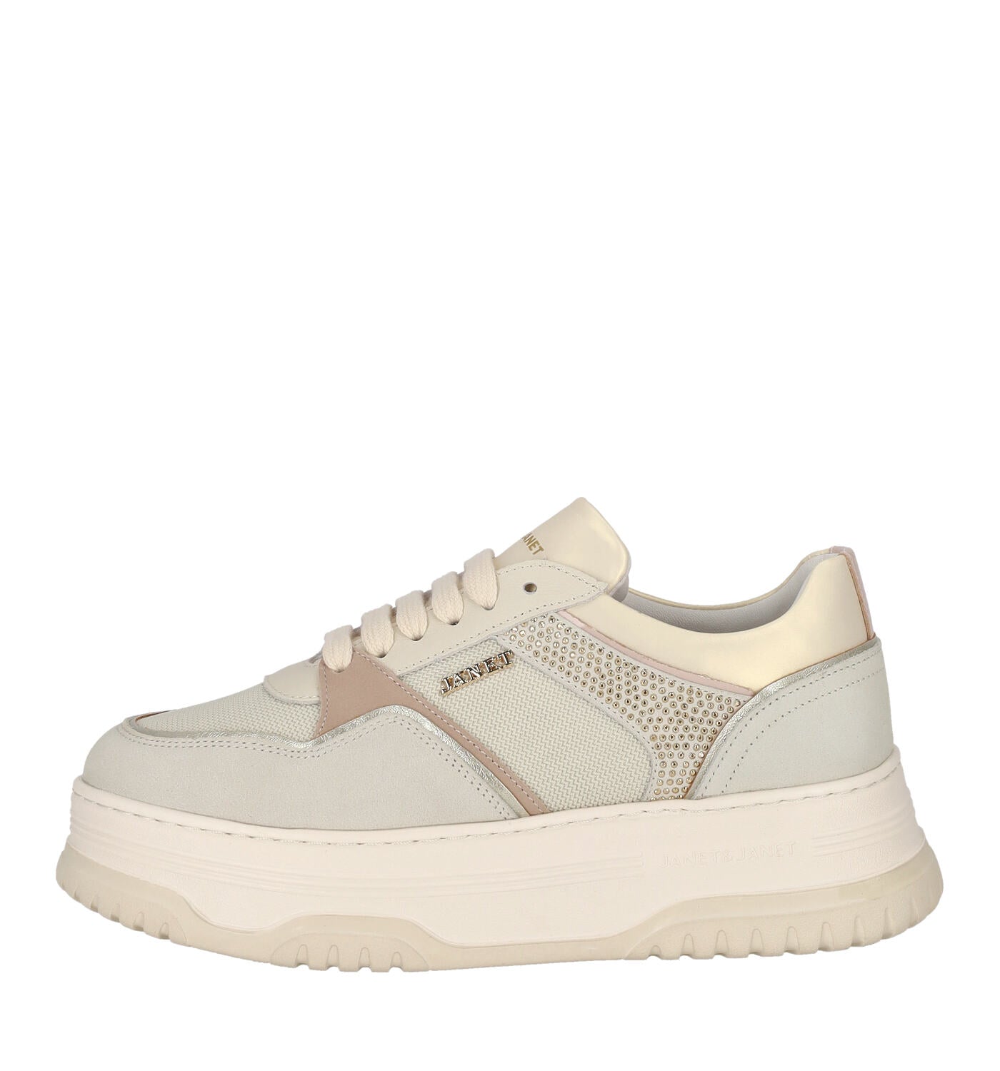 Sneakers in tessuto e nabuk platino con riporti in strass