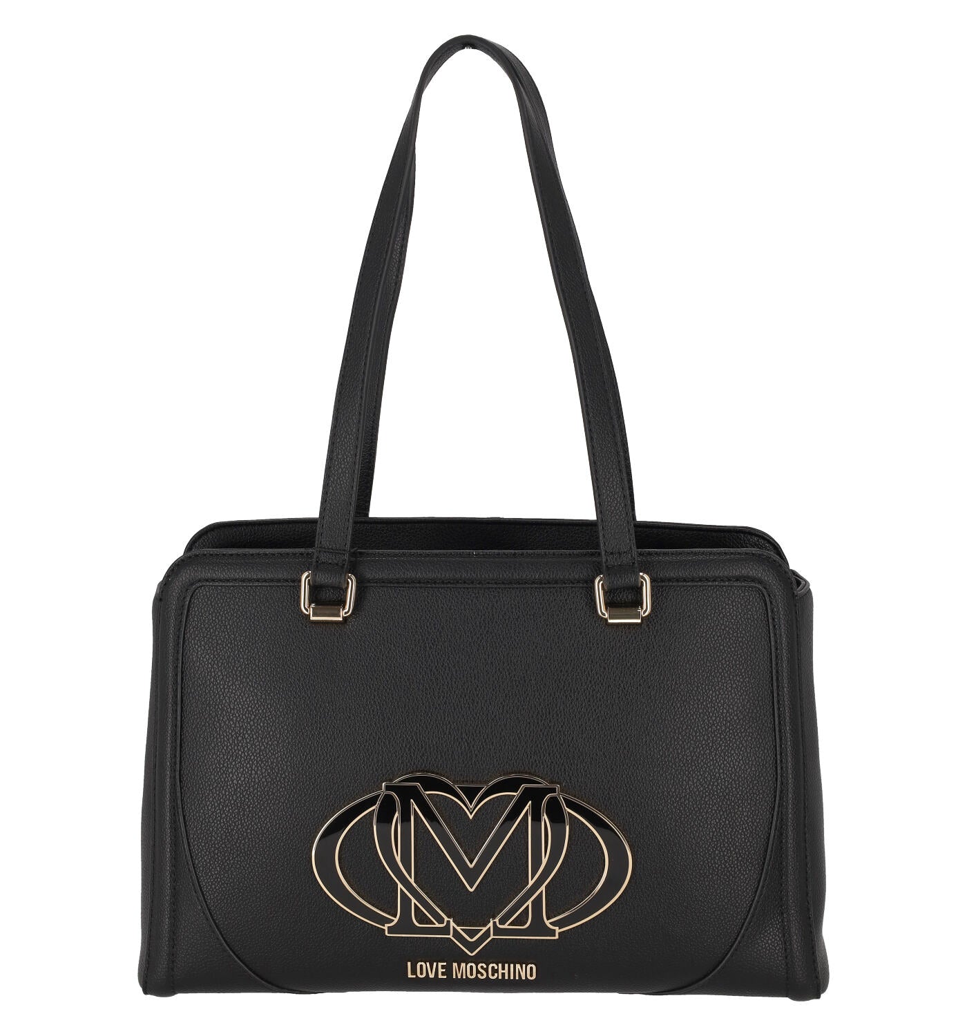 Shopping con logo grande , chiusura con zip e manici lunghi .