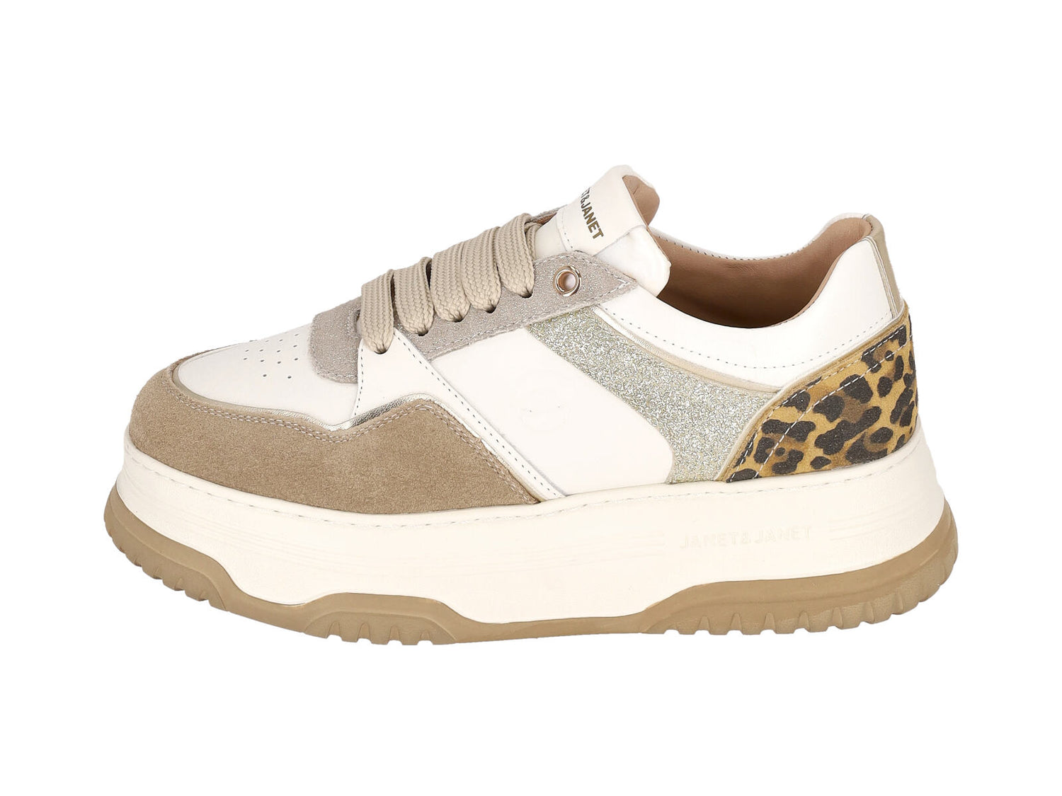 Sneakers in ecopelle con riporti in camoscio e leopardato