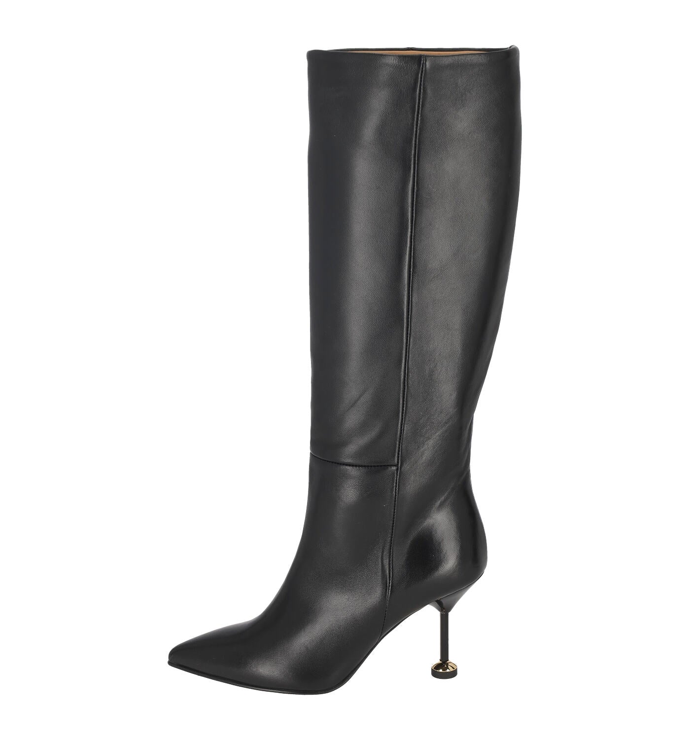 Stivale in pelle con tacco bottone oro , altezza tacco 9 cm.