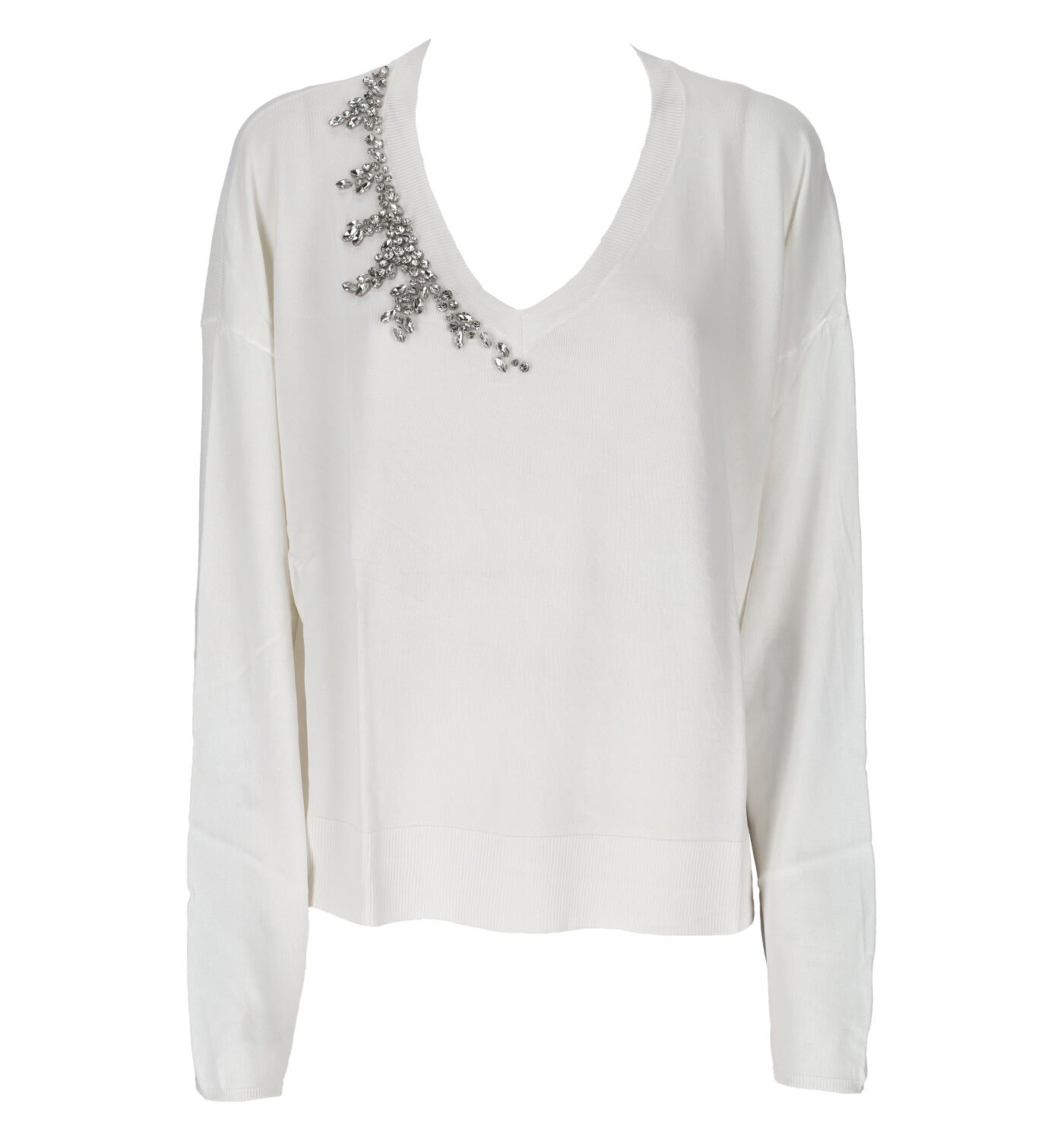 Maglia filo scollo V con applicazione swarovski