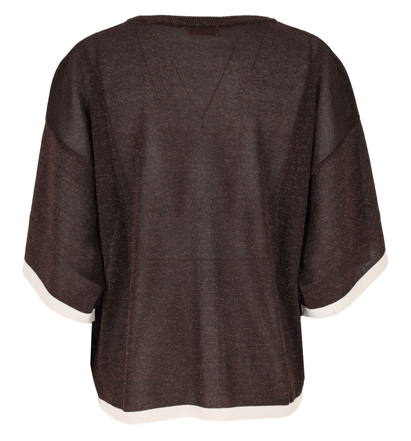 Maglia over mezza manica in tessuto lurex con profili avorio