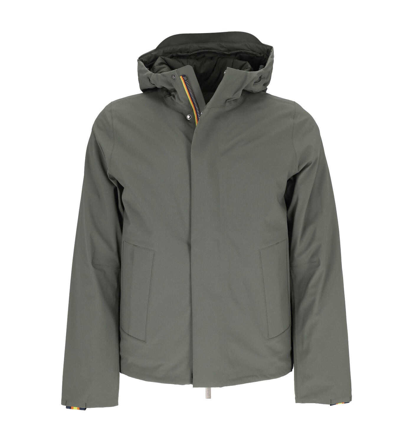 Giubbino corto spalmato con cappuccio