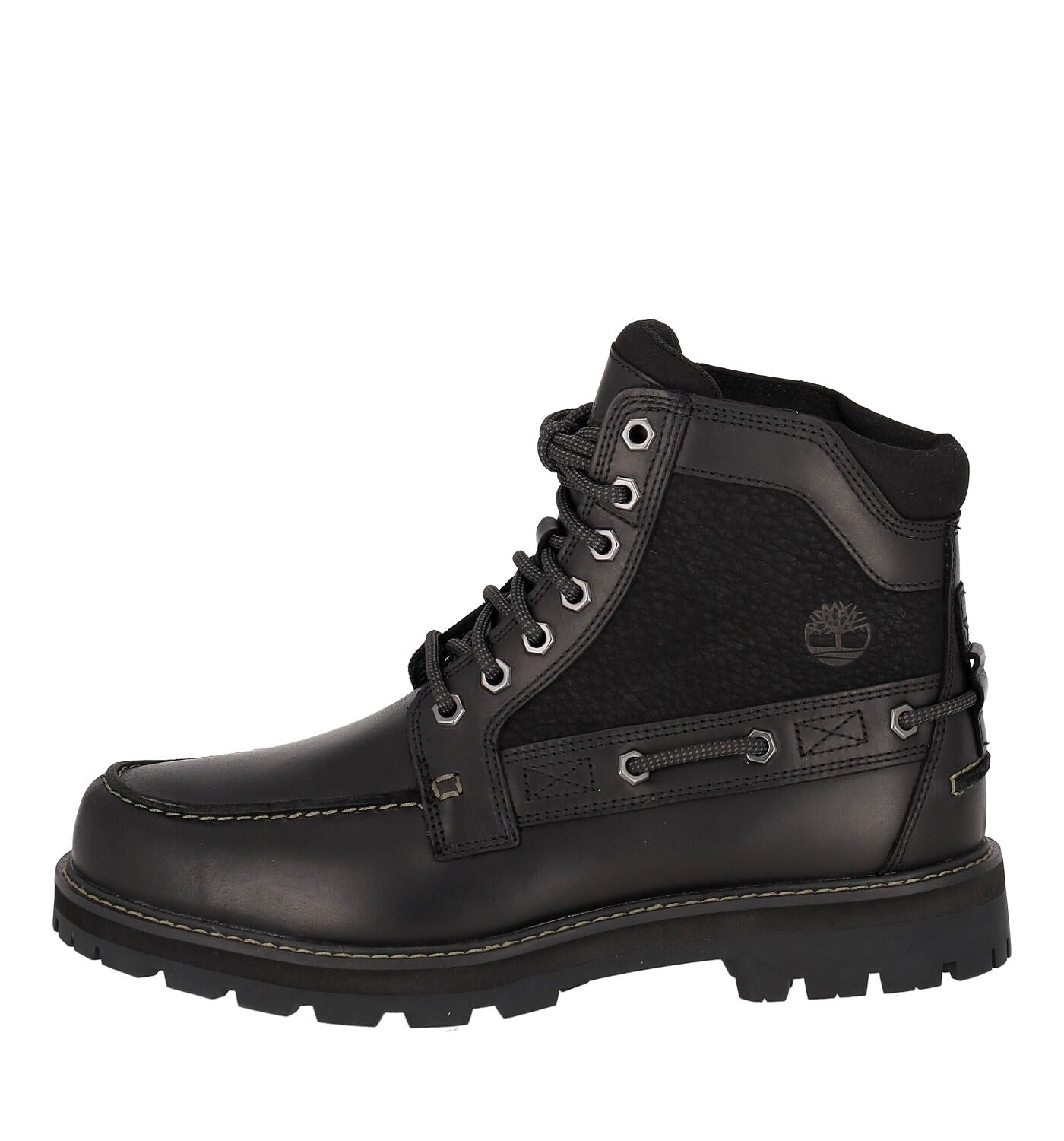 Polacchino barca in pelle e camoscio con lacci , suola in gomma.