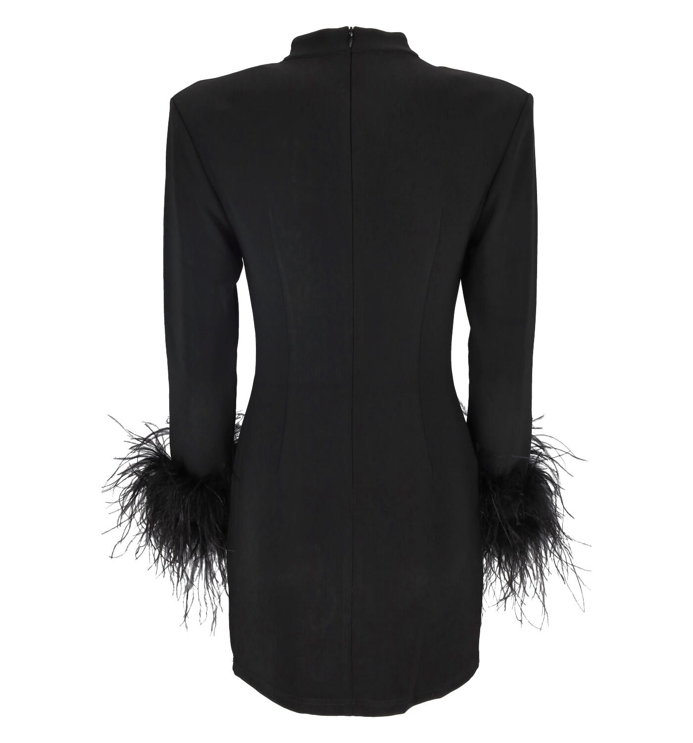 Abito corto con manica con piume