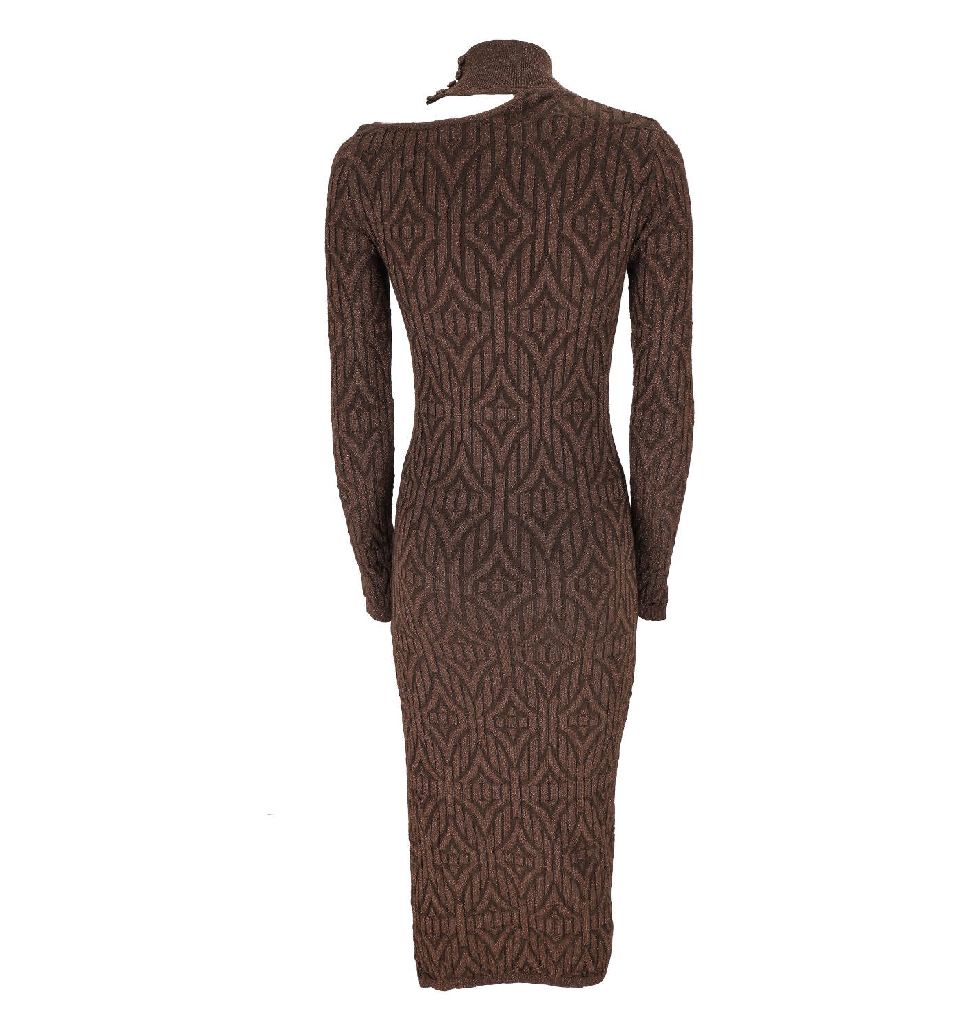 Abito collo alto con spacco sulla spalla a costine , tessuto lurex