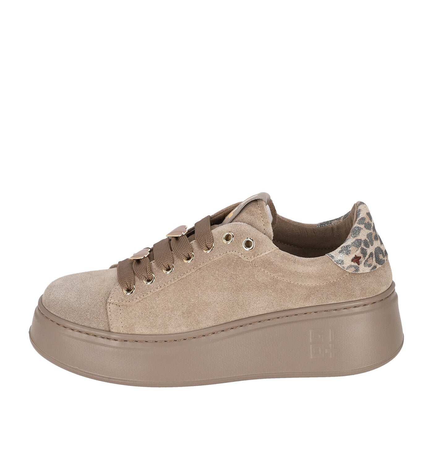 Sneakers in camoscio platform con riporto maculato