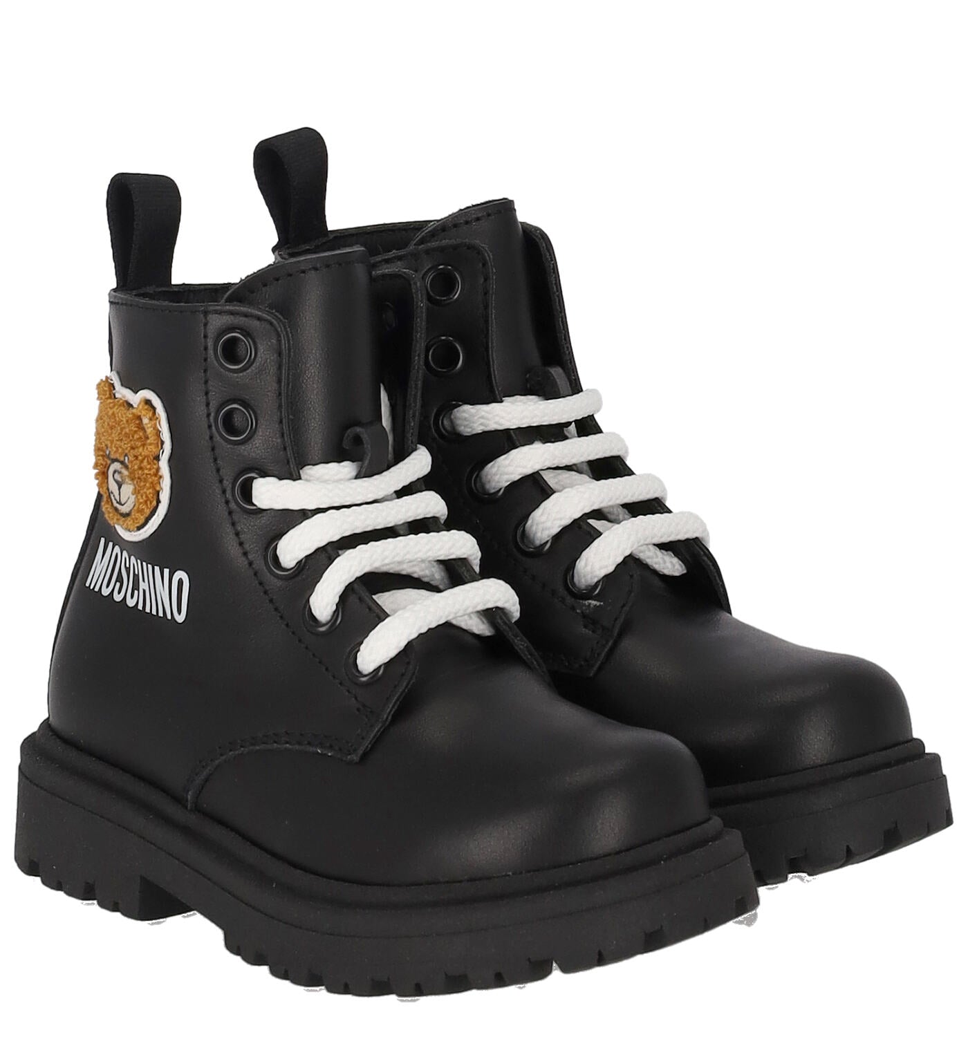 Stivaletto in pelle con ricamo orsetto , suola in gomma.