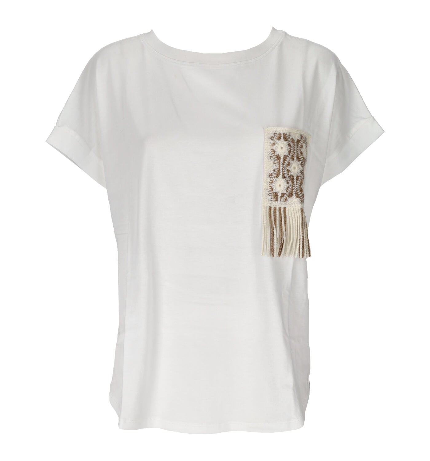 T-shirt mezza manica con taschino in crochet