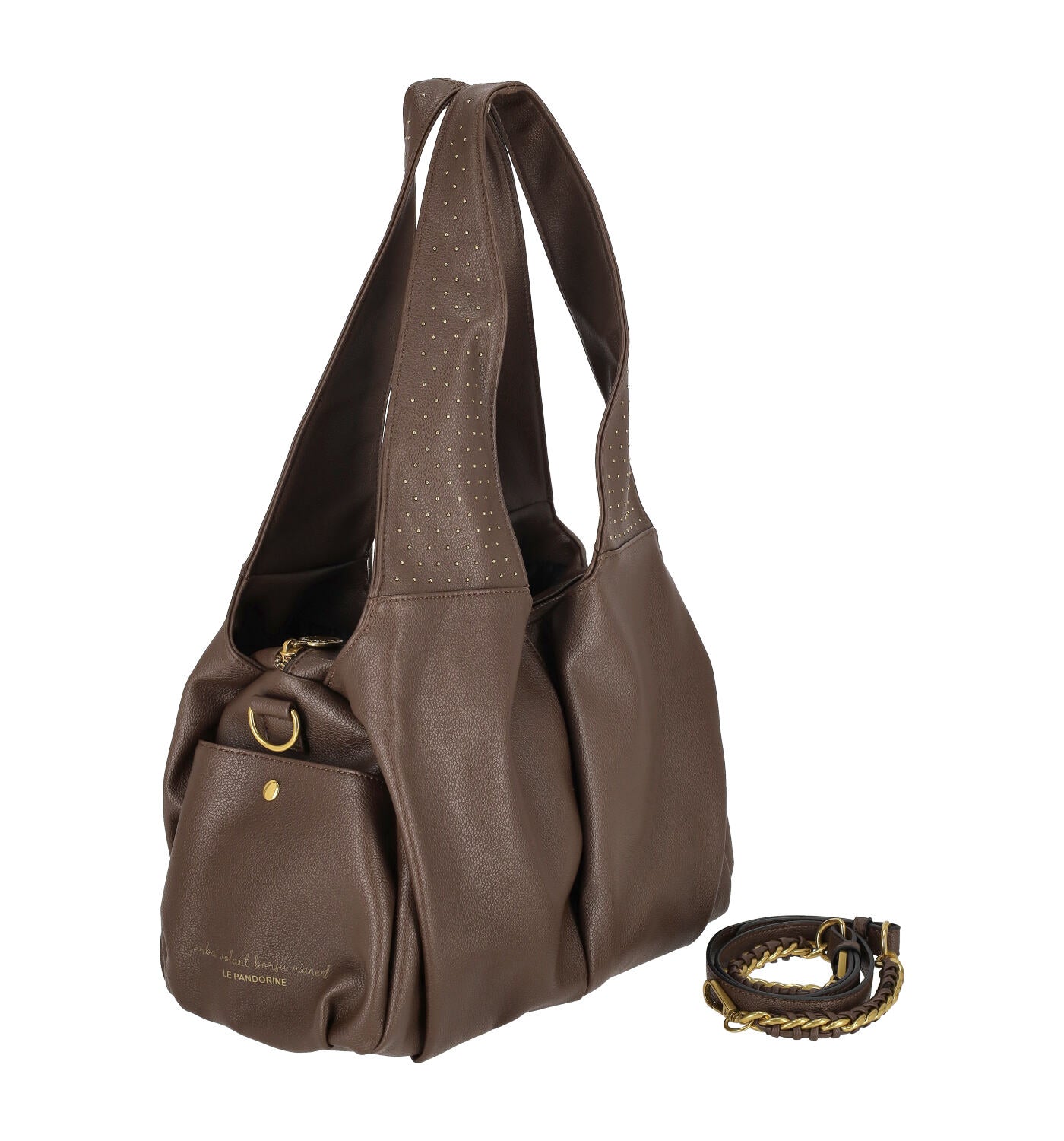 Borsa shopping con borchie, chiusura a zip e tracolla regolabile