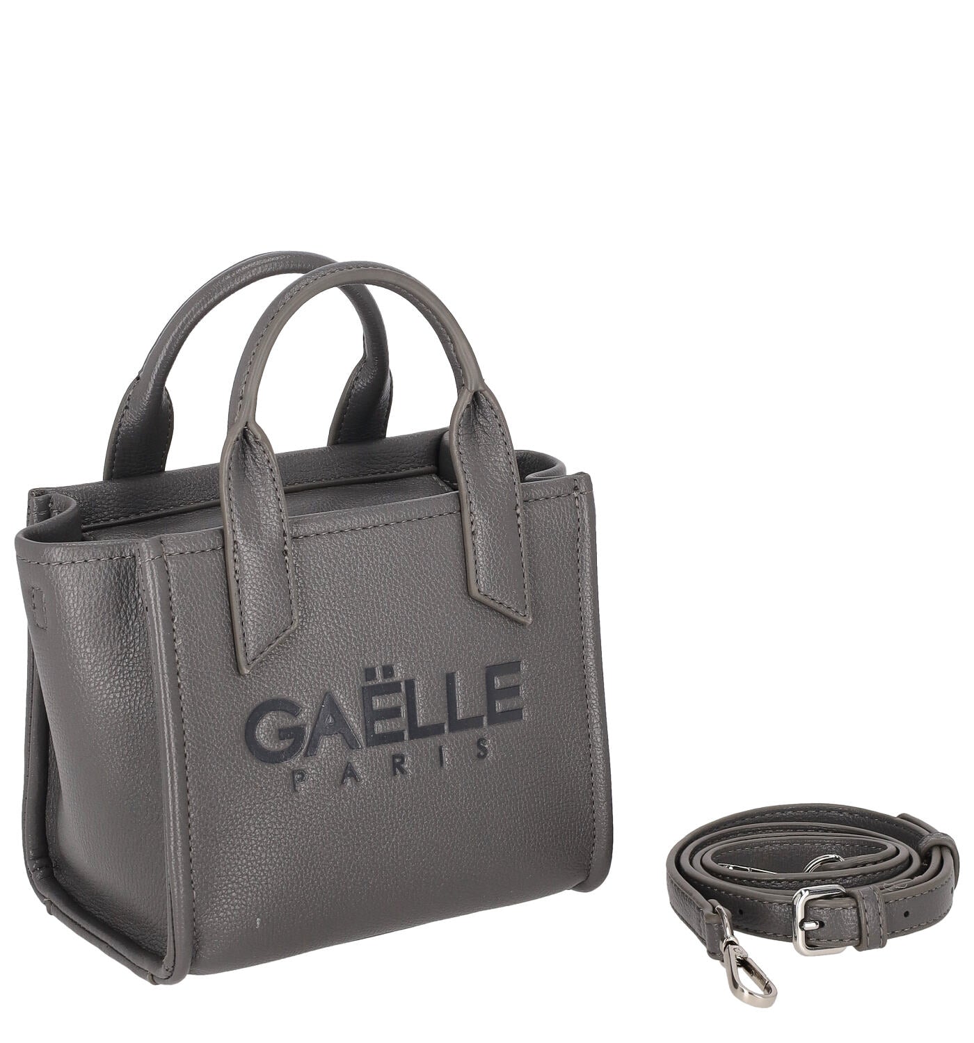 Borsa bauletto con manici corti e logo sul davanti , tracolla removibile .