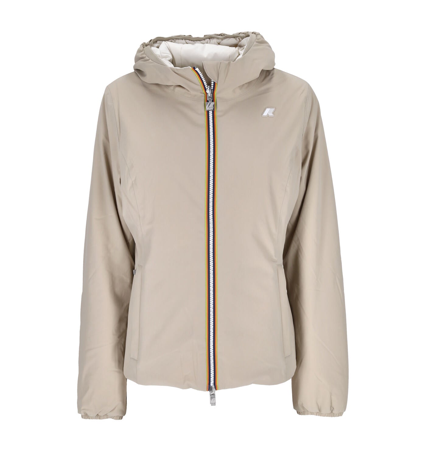 Giubbino corto con cappuccio reversibile.