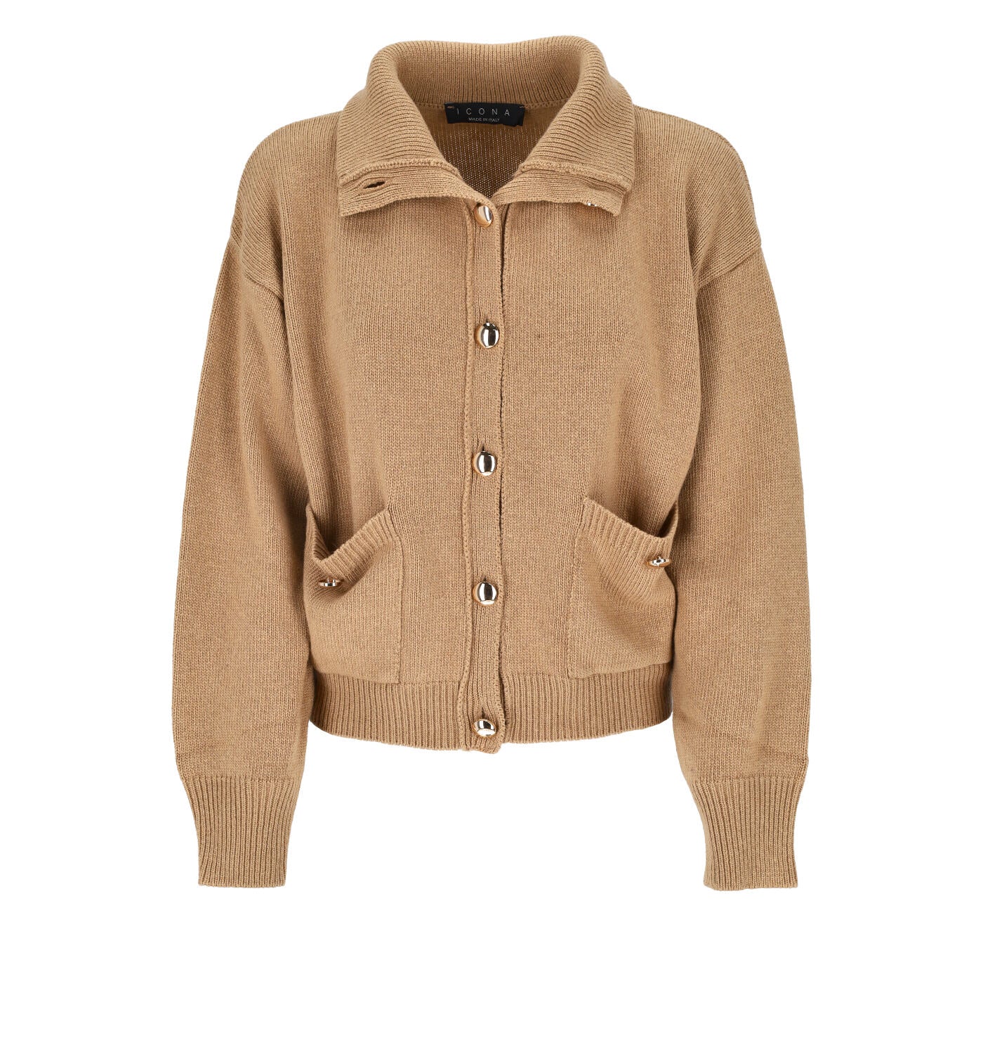 Cardigan in maglia con tasche e bottoni oro