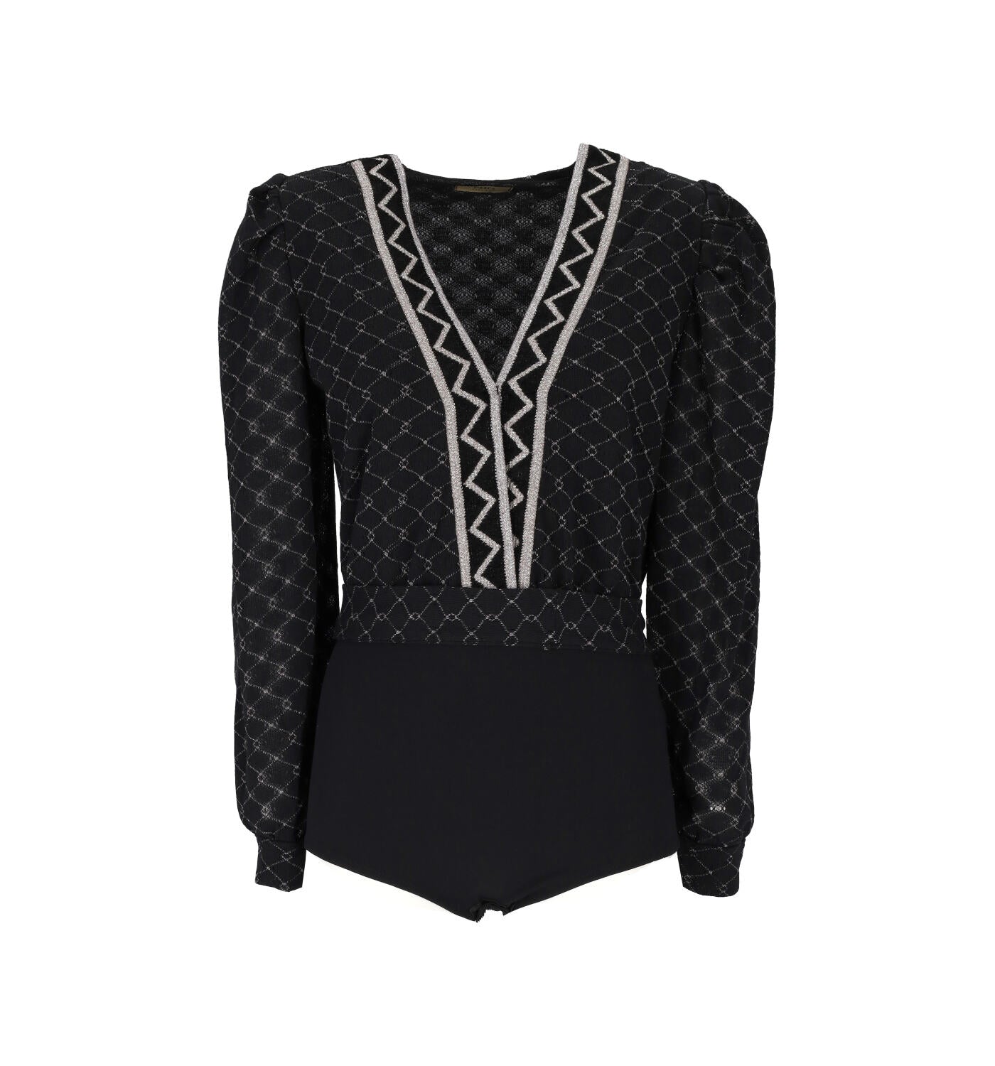 Body in tessuto lurex con applicazioni