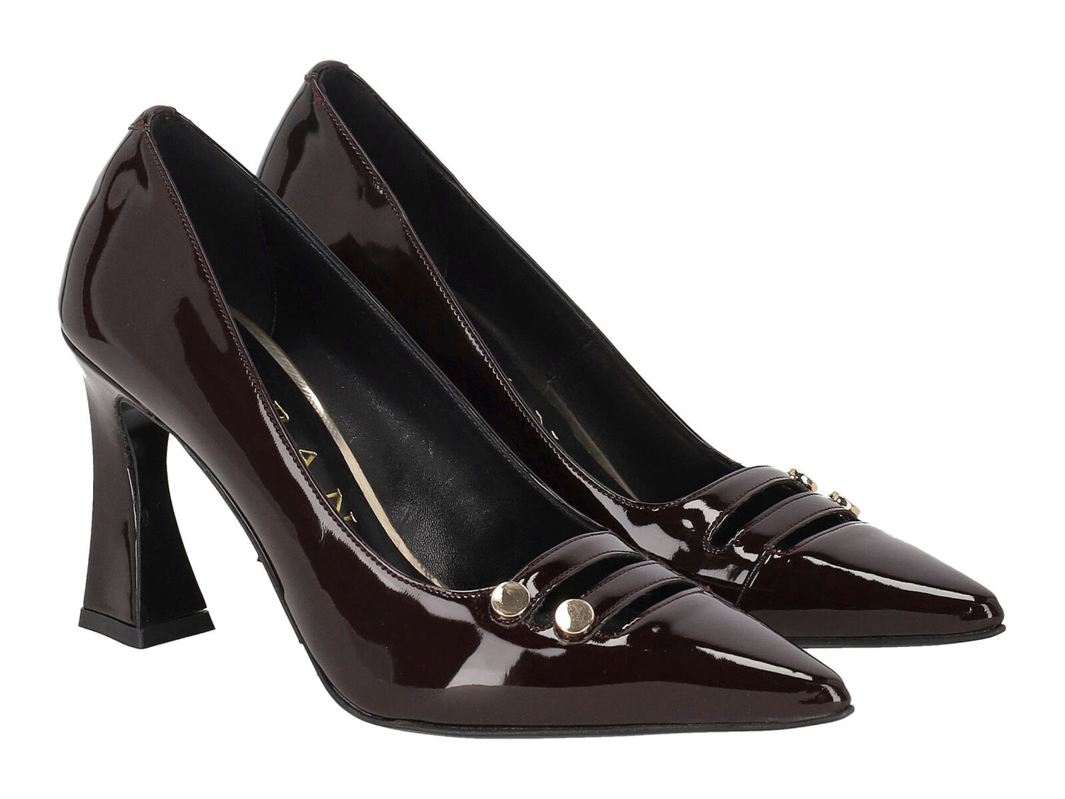 Decollètè in pelle di vernice tacco largo altezza 9 cm.