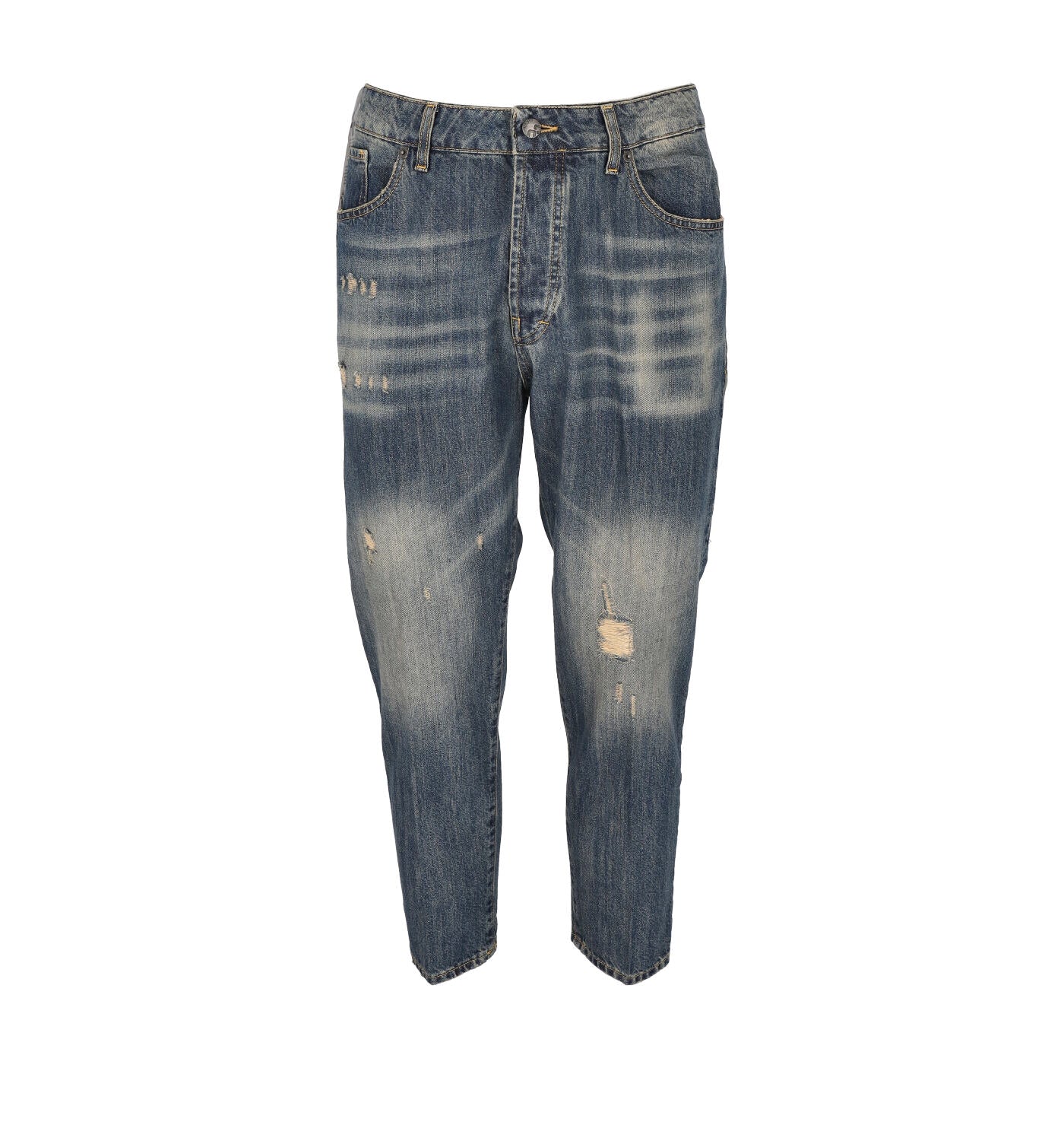Jeans cinque tasche con rotture sabbiato