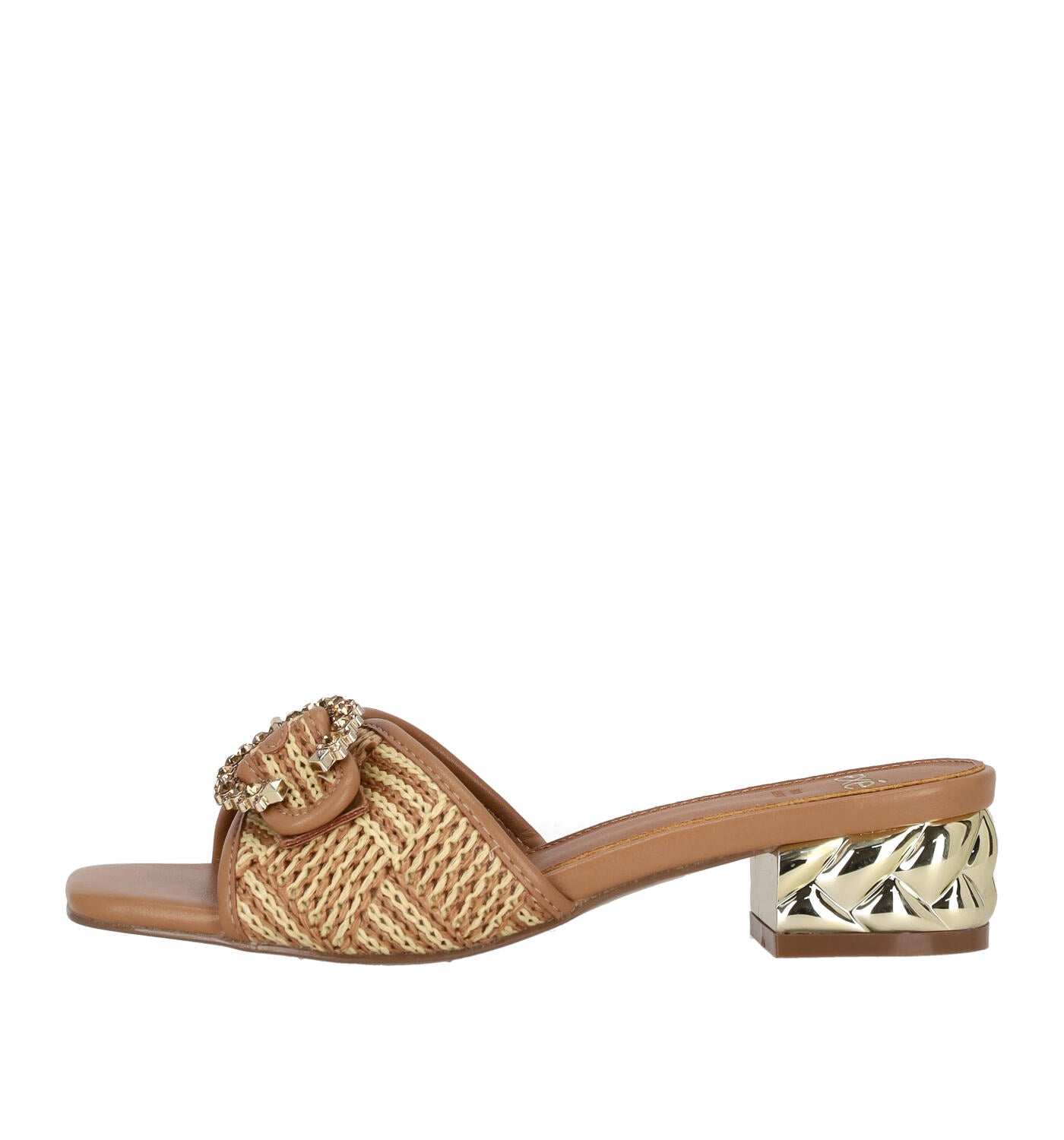 Scalzato una fascia rafia con fibbia strass, tacco oro alto 3 cm KATY