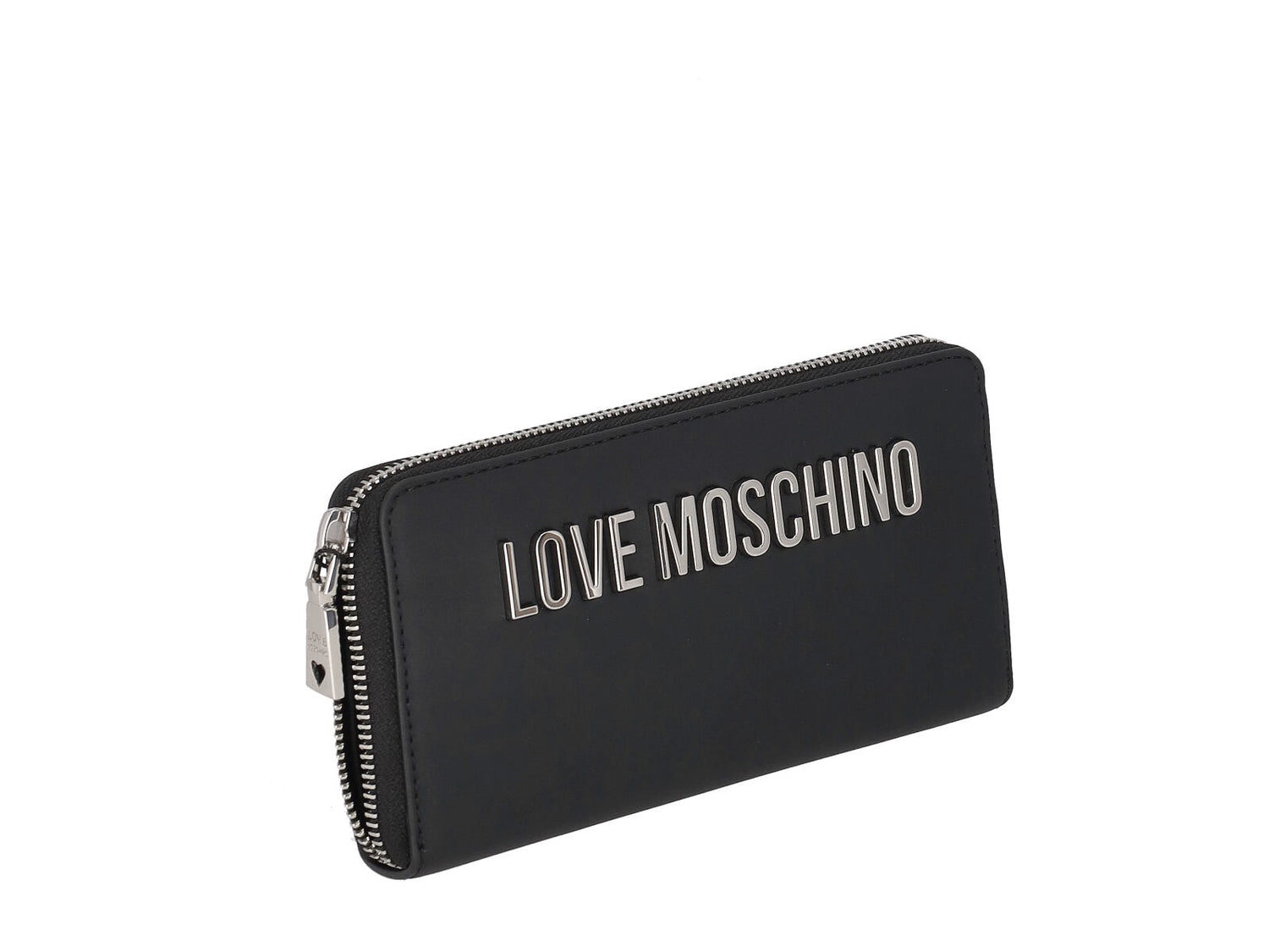 Portafoglio grande zip around con logo lettering argento