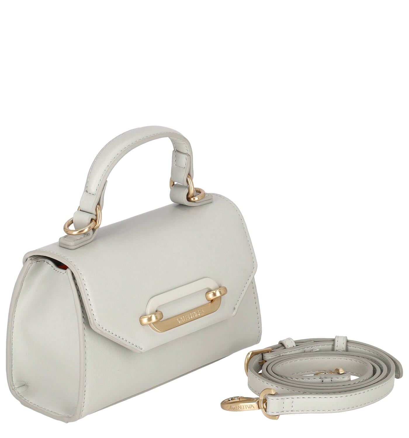 Borsa bauletto piccolo in pelle saffiano con accessorio in oro e tracolla regolabile
