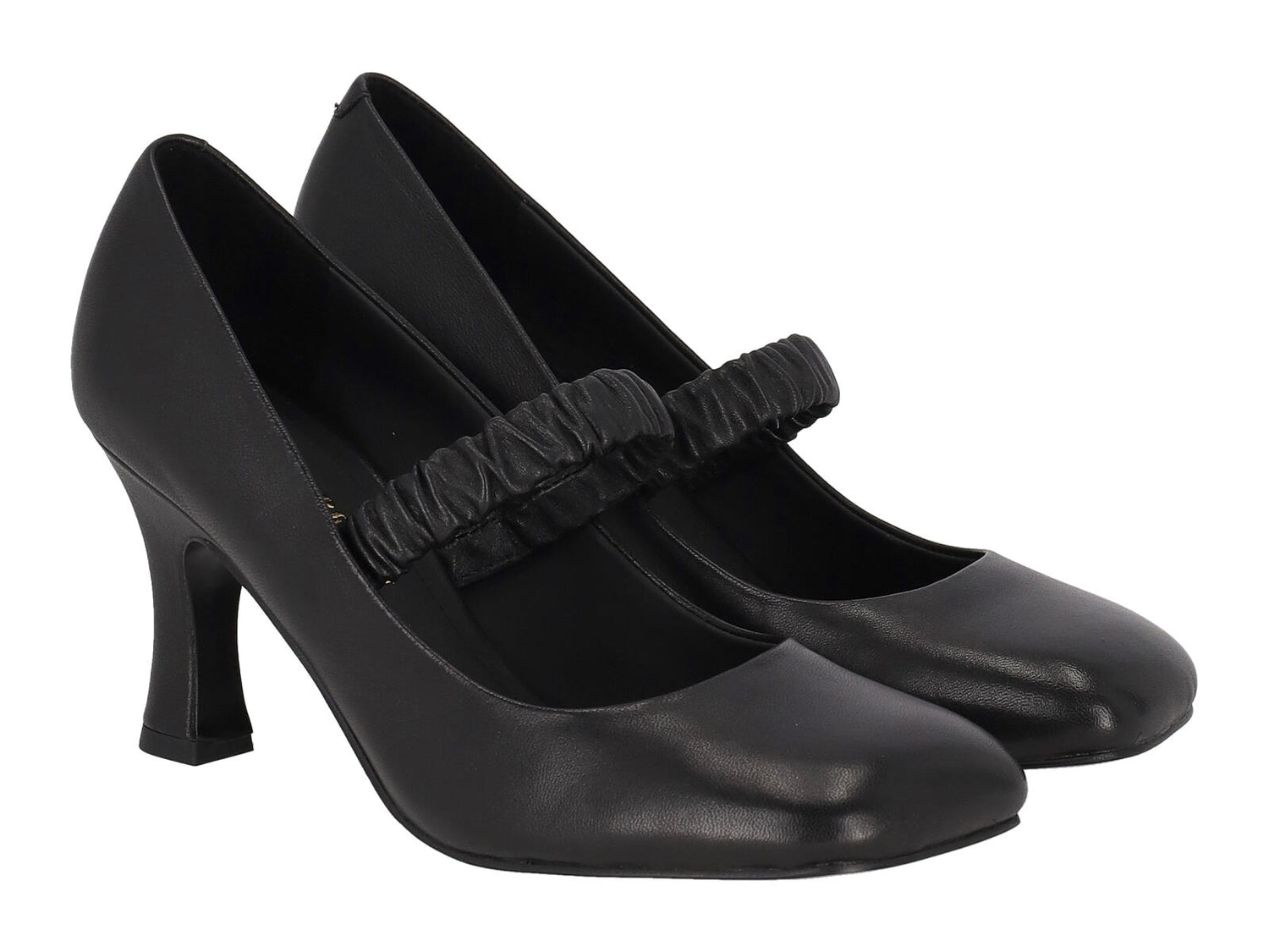 Decollètè in nappa con cinturino elasticizzato , tacco altezza 7 cm .