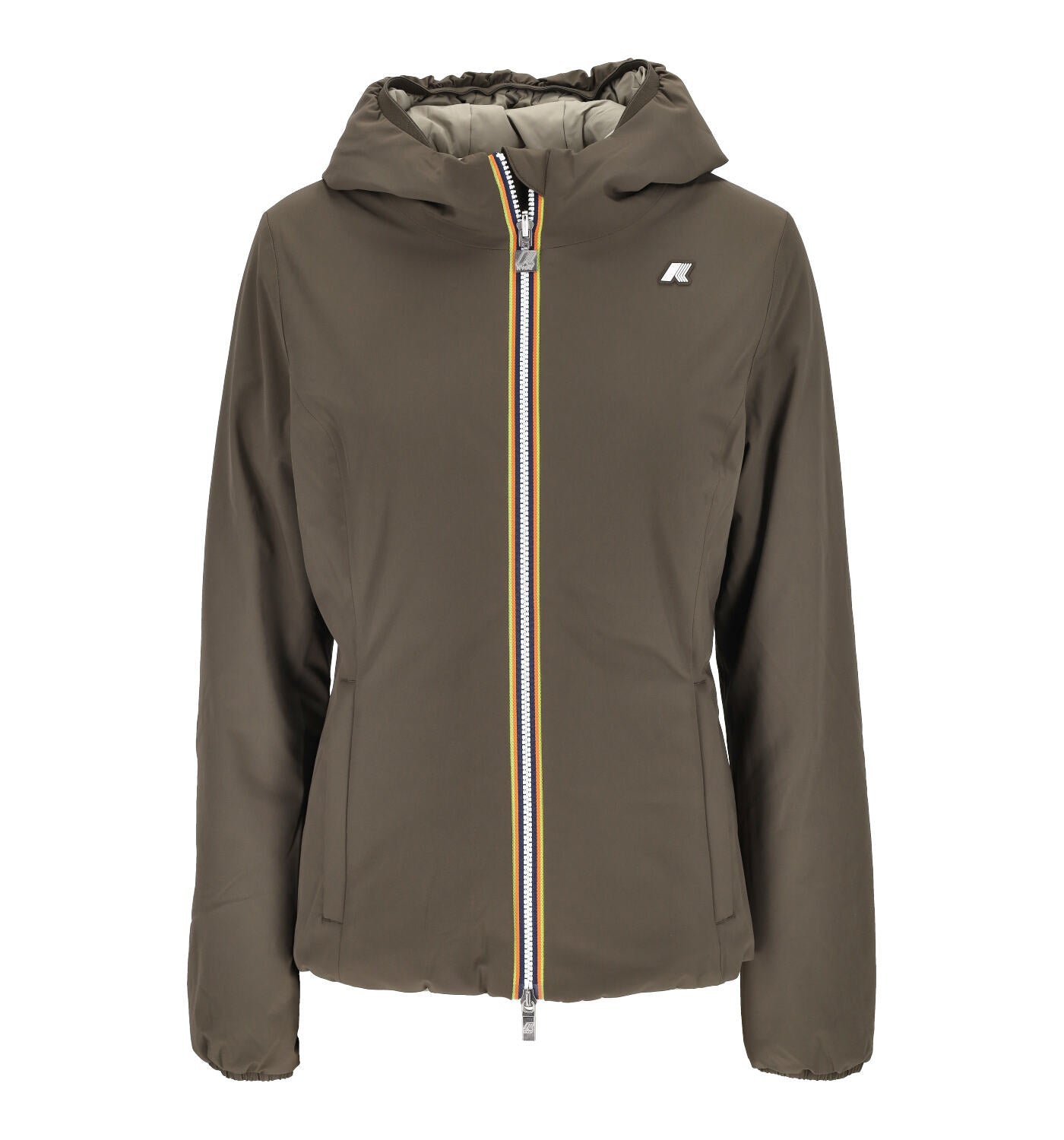 Giubbino corto con cappuccio reversibile.