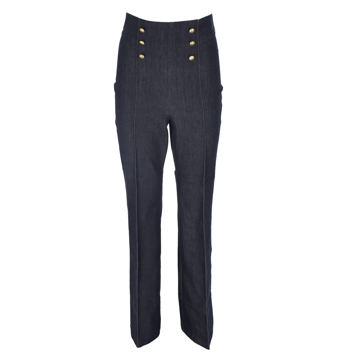 Jeans vita alta con bottoni oro