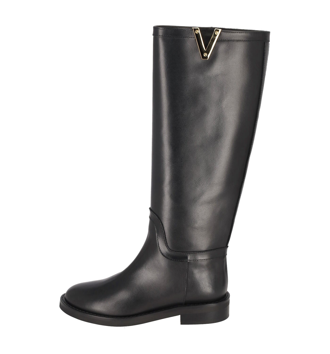 Stivale in pelle con logo V sui lati, tacco altezza 3 cm, fondo gomma