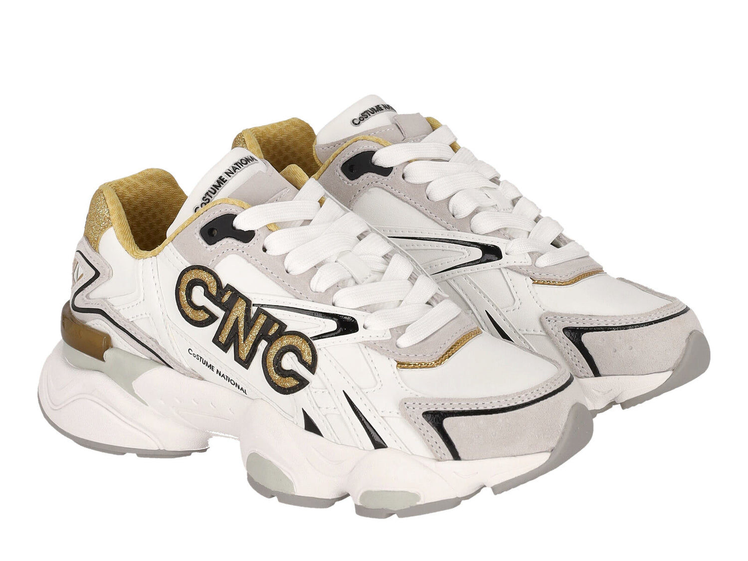 Sneakers in vitello e camoscio con riporti glitter