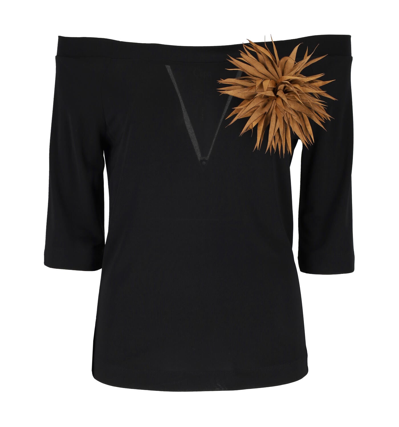 Maglia con scollo a barca manica 3/4 con dettaglio fiore