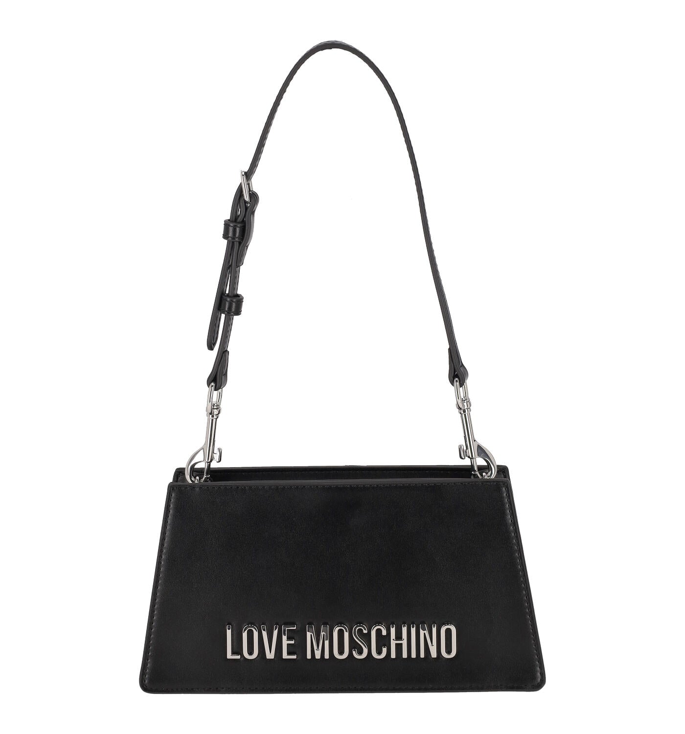 Borsa sotto spalla con logo lettering argento , manico regolabile e chiusura con zip.