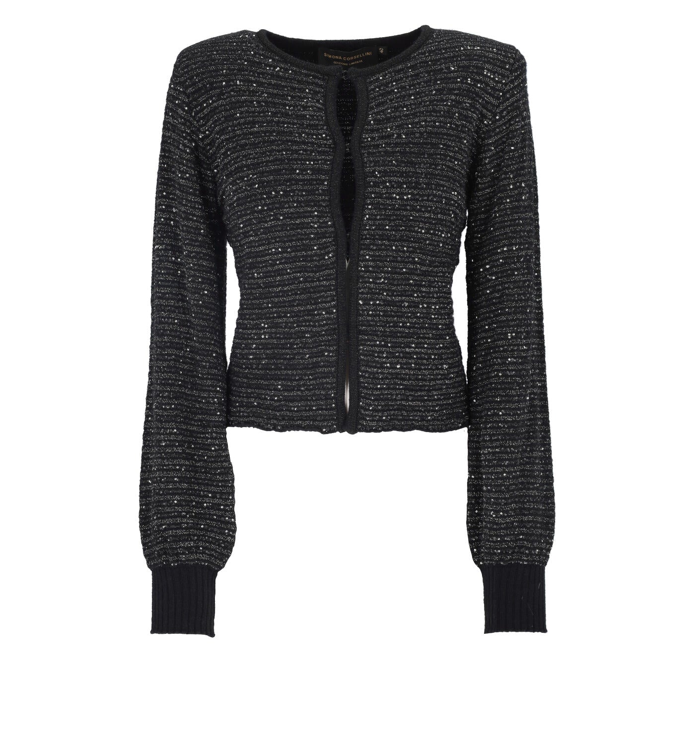Cardigan in tessuto lurex con paillettes