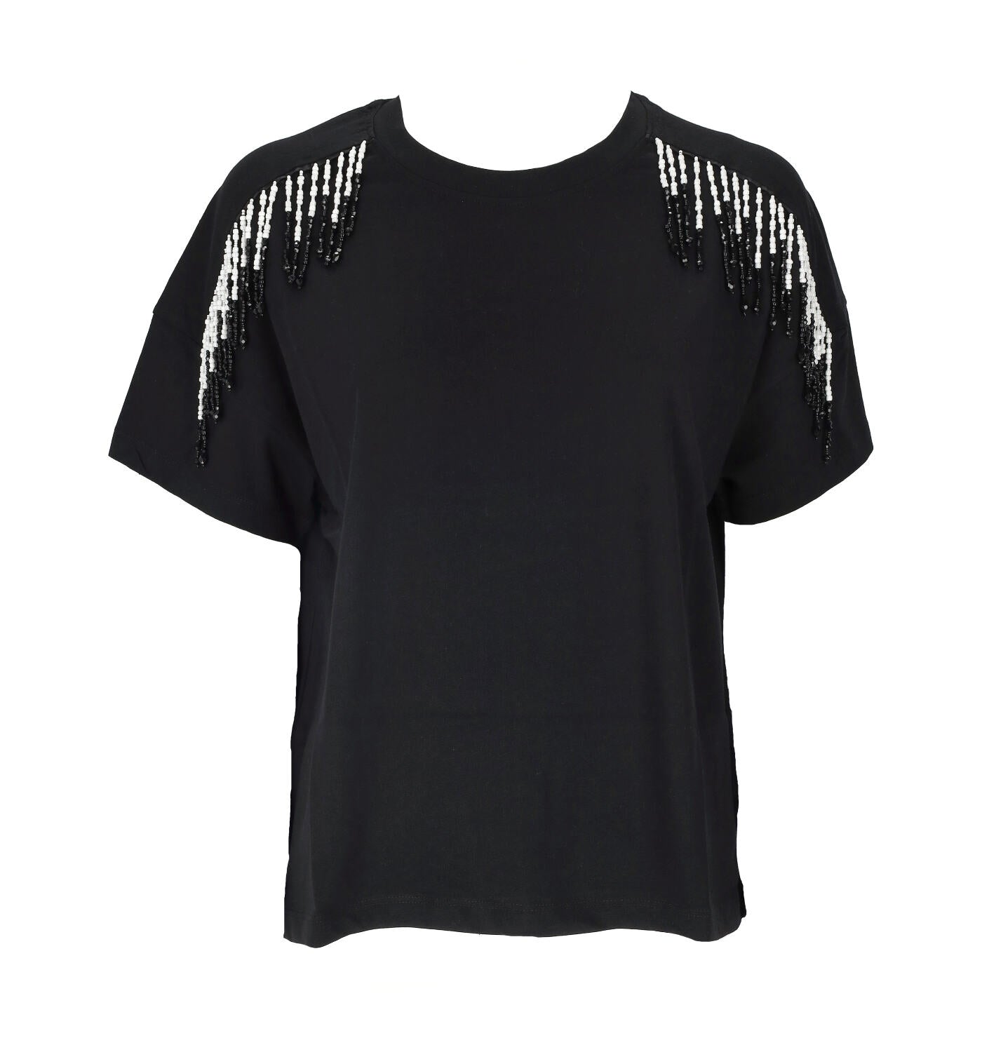 T-shirt mezza manica con frange in corallo