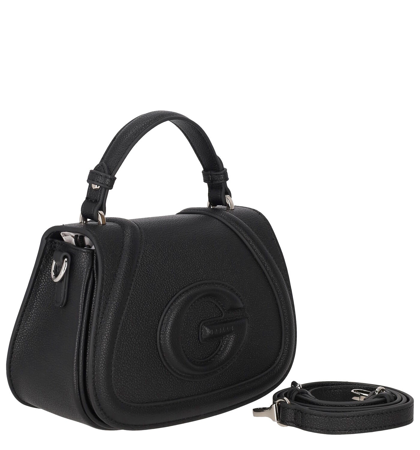 Borsa a mano un manico con logo e chiusura a patta
