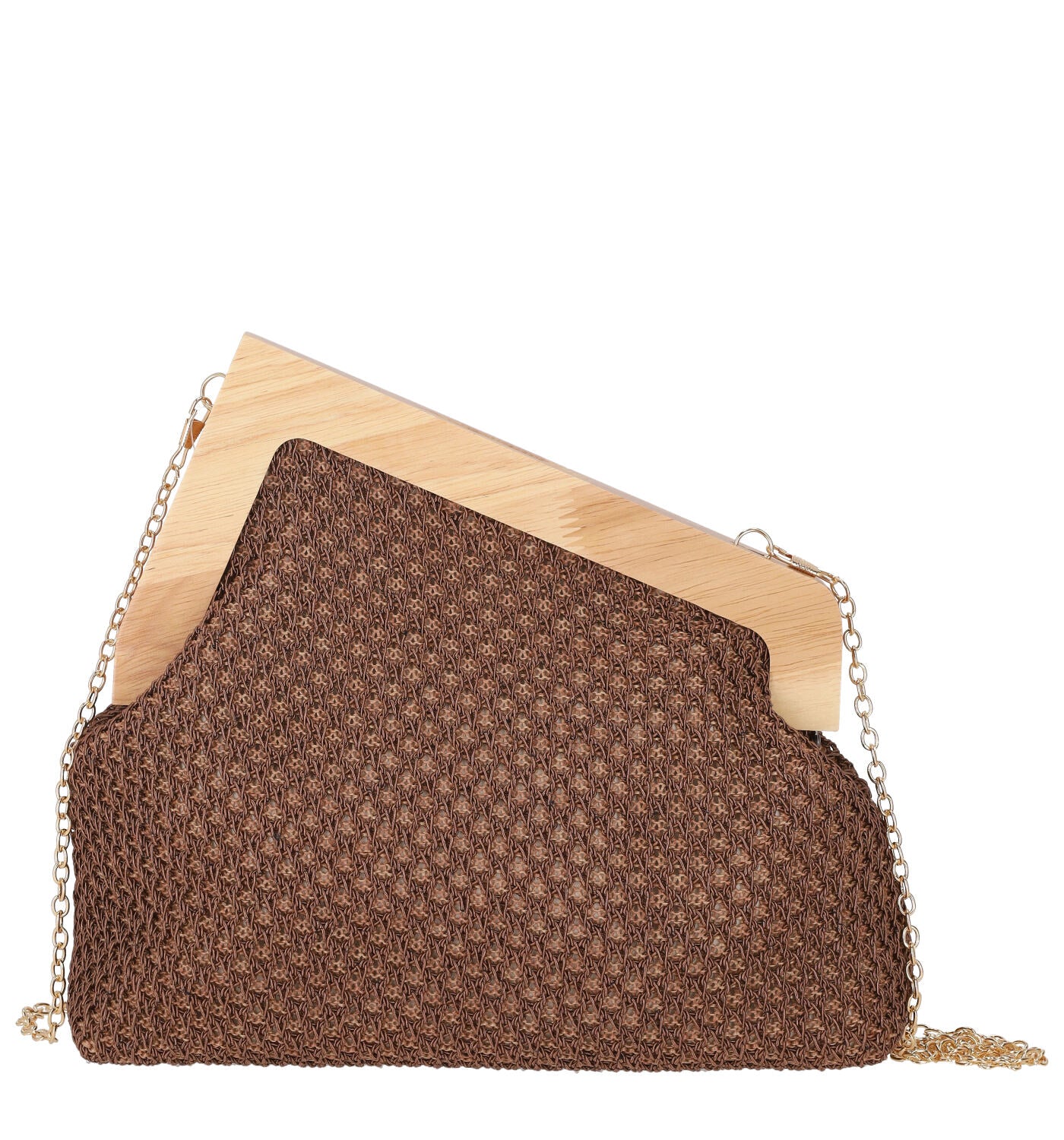 Borsa in rafia con manico trasversale in legno