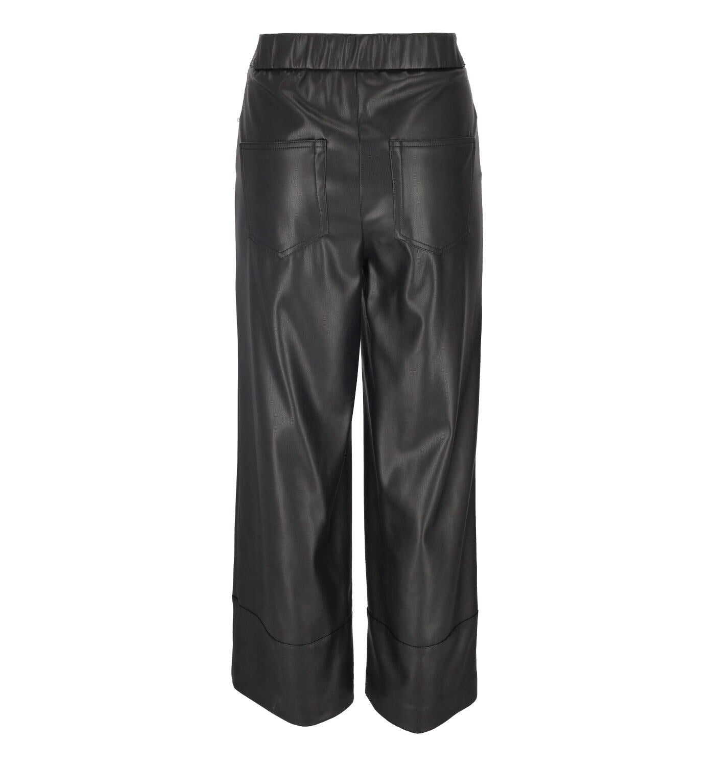 Pantalone palazzo in ecopelle con perline sule tasche