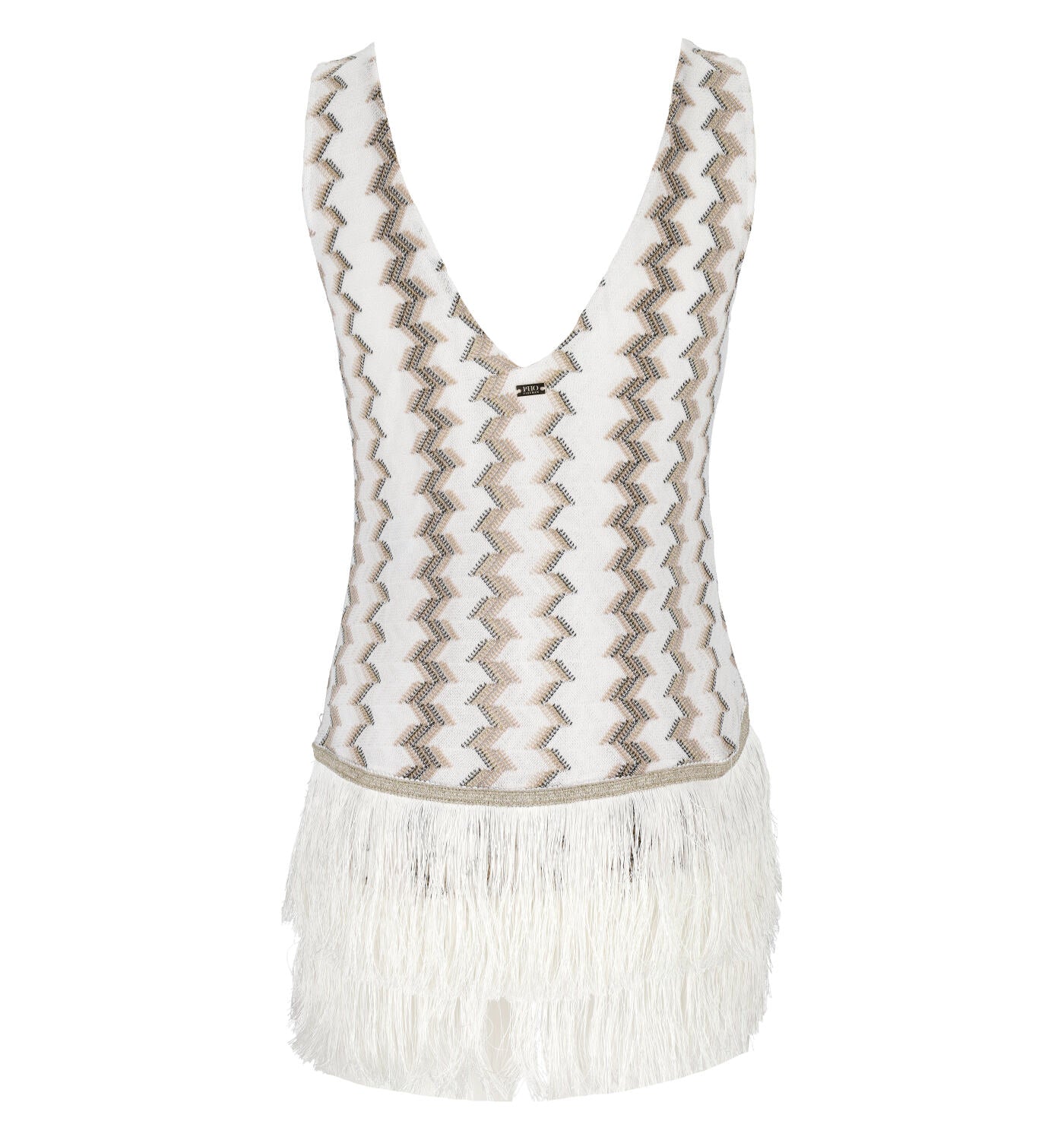 Top scollo a V con frange