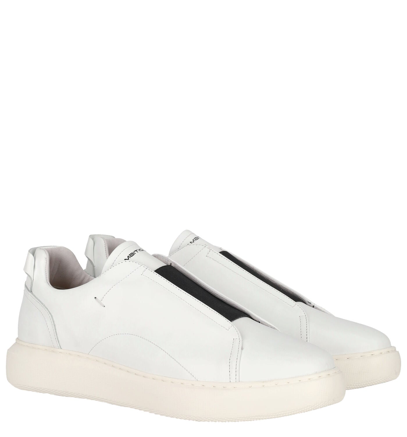 Sneakers slip on in pelle con elastico nero