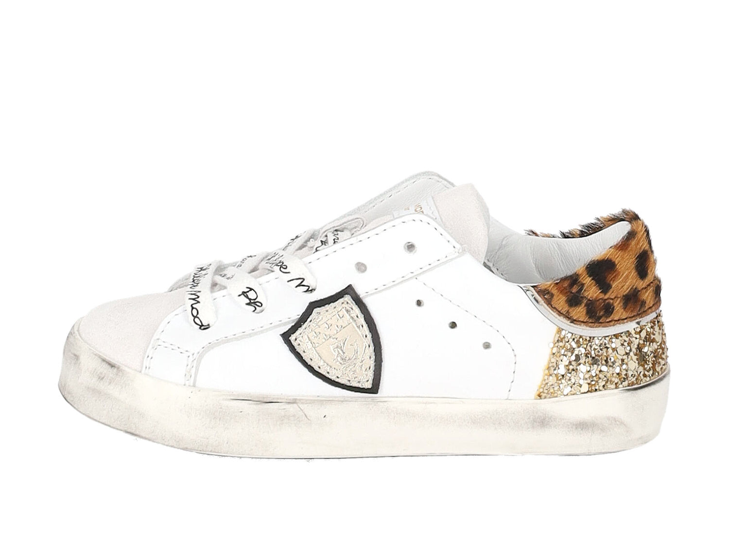 Sneakers in pelle con riporti leopardati