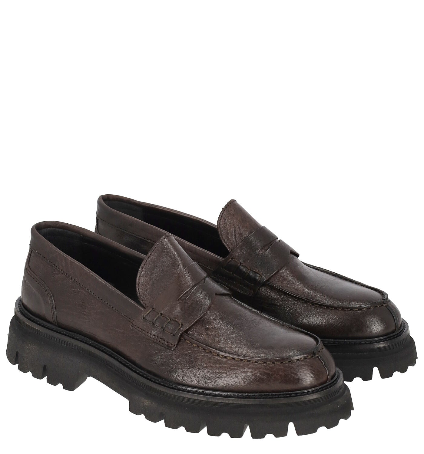 Mocassino in pelle vintage con bendina, fondo roccia