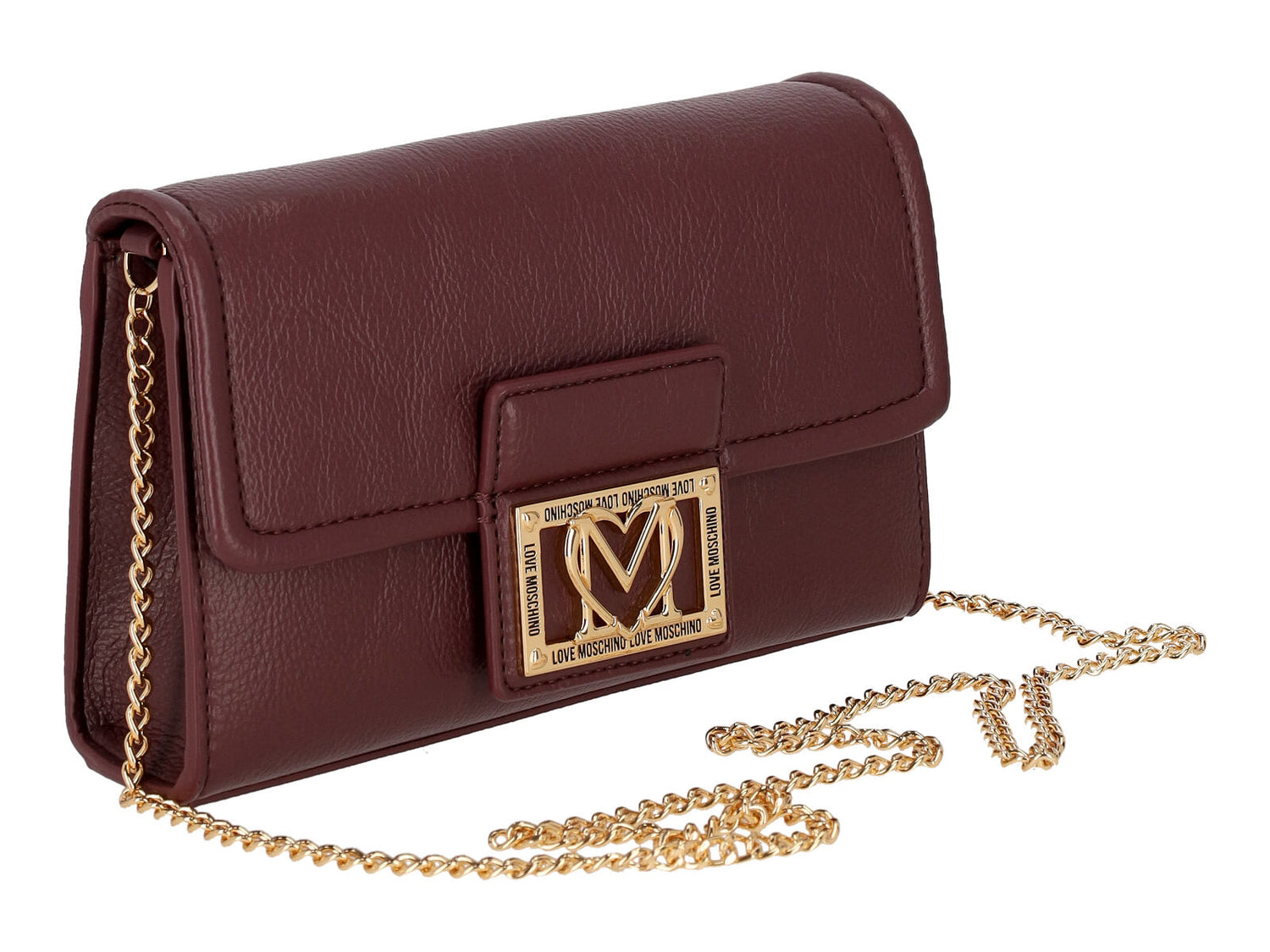 Pochette con tracolla oro removibile , patta con logo oro con chiusura magnetica .