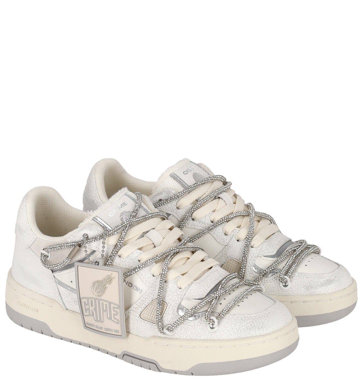 Sneakers con suola in gomma e laccio con strass