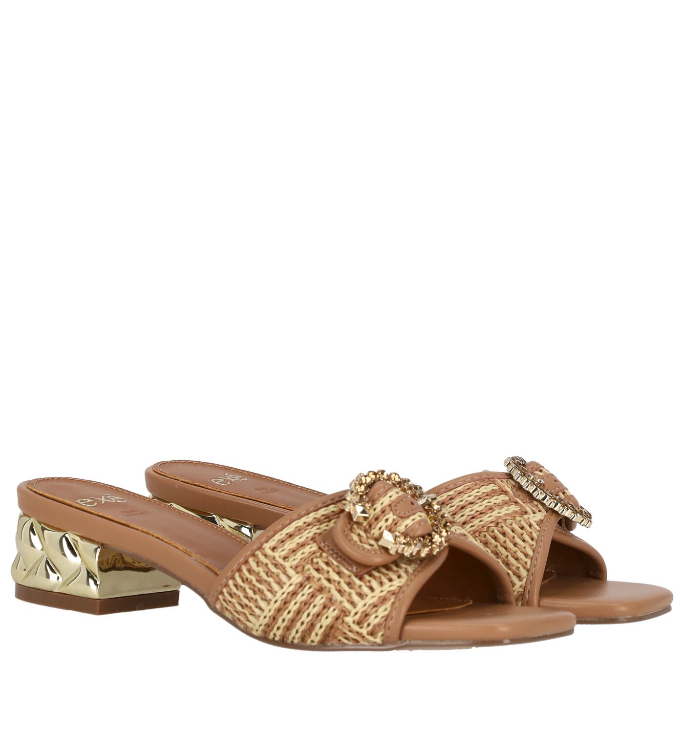 Scalzato una fascia rafia con fibbia strass, tacco oro alto 3 cm KATY